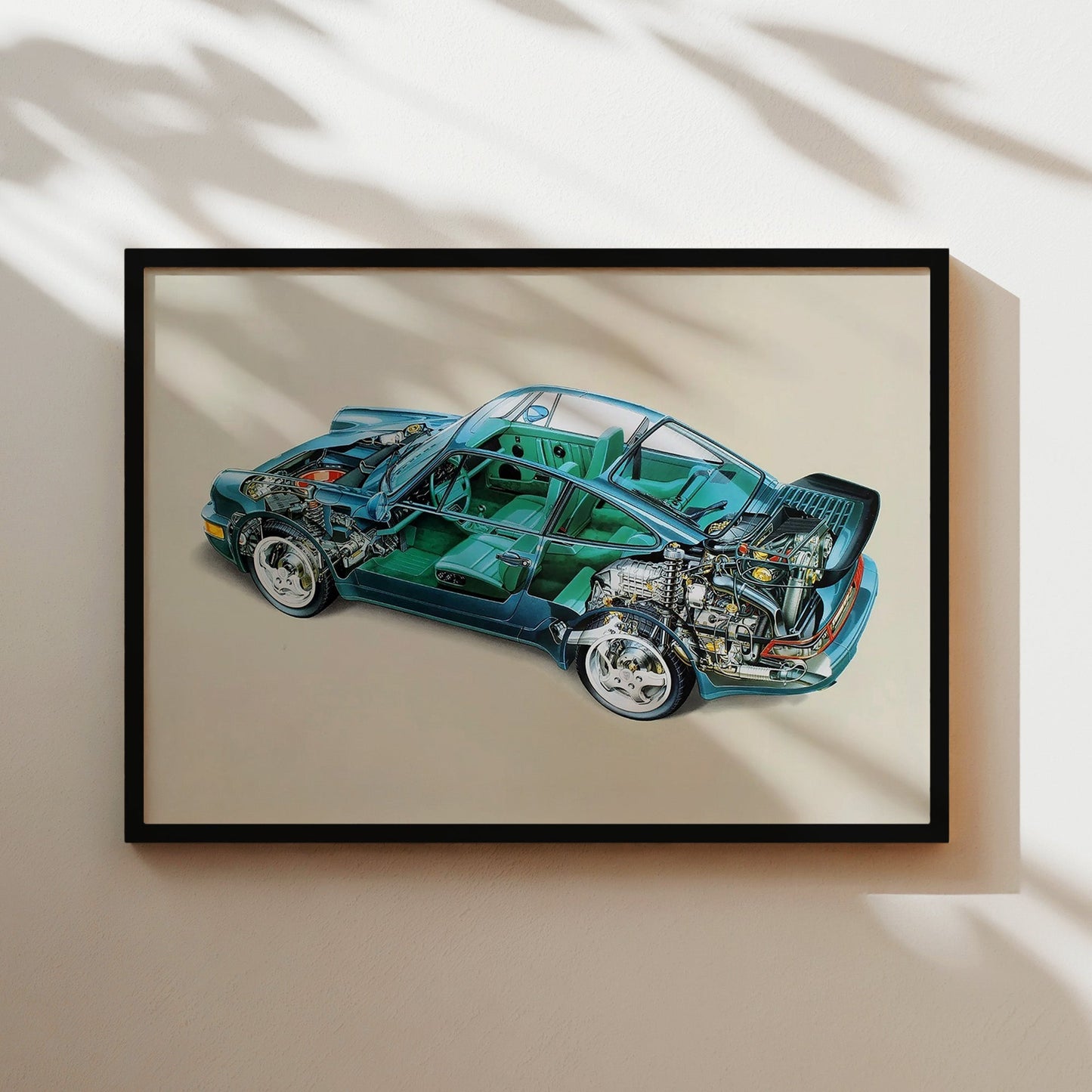 Porsche 911 Cutaway Technical Drawing Wall Art Print - Classic 911 Engineering Poster - Gift for Car Lovers and Automotive Fans