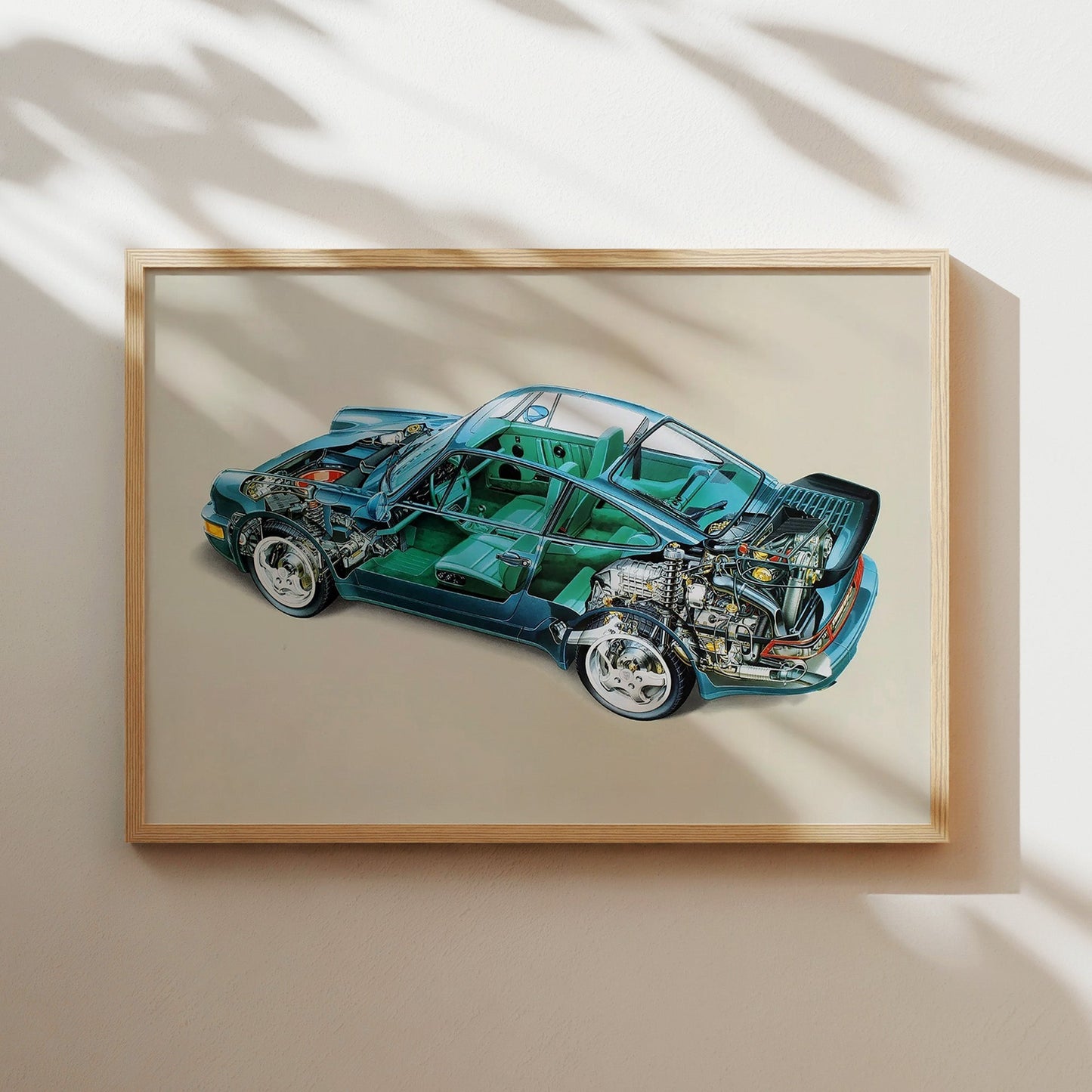 Porsche 911 Cutaway Technical Drawing Wall Art Print - Classic 911 Engineering Poster - Gift for Car Lovers and Automotive Fans