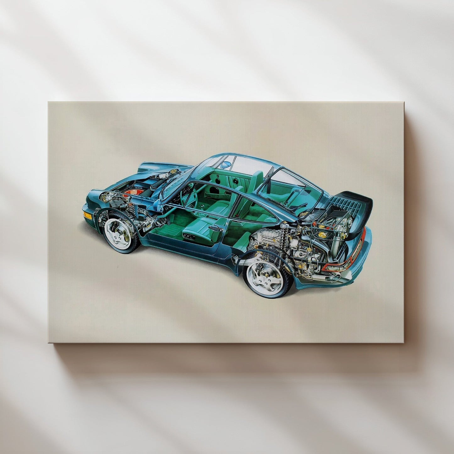 Porsche 911 Cutaway Technical Drawing Wall Art Print - Classic 911 Engineering Poster - Gift for Car Lovers and Automotive Fans