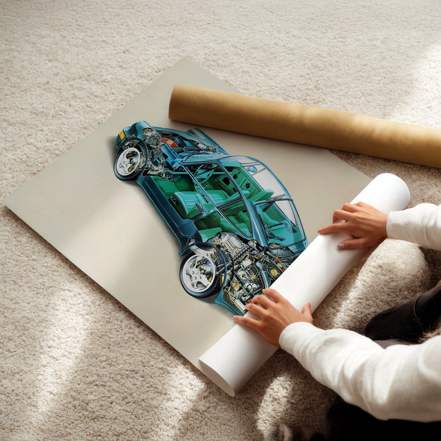 Porsche 911 Cutaway Technical Drawing Wall Art Print - Classic 911 Engineering Poster - Gift for Car Lovers and Automotive Fans