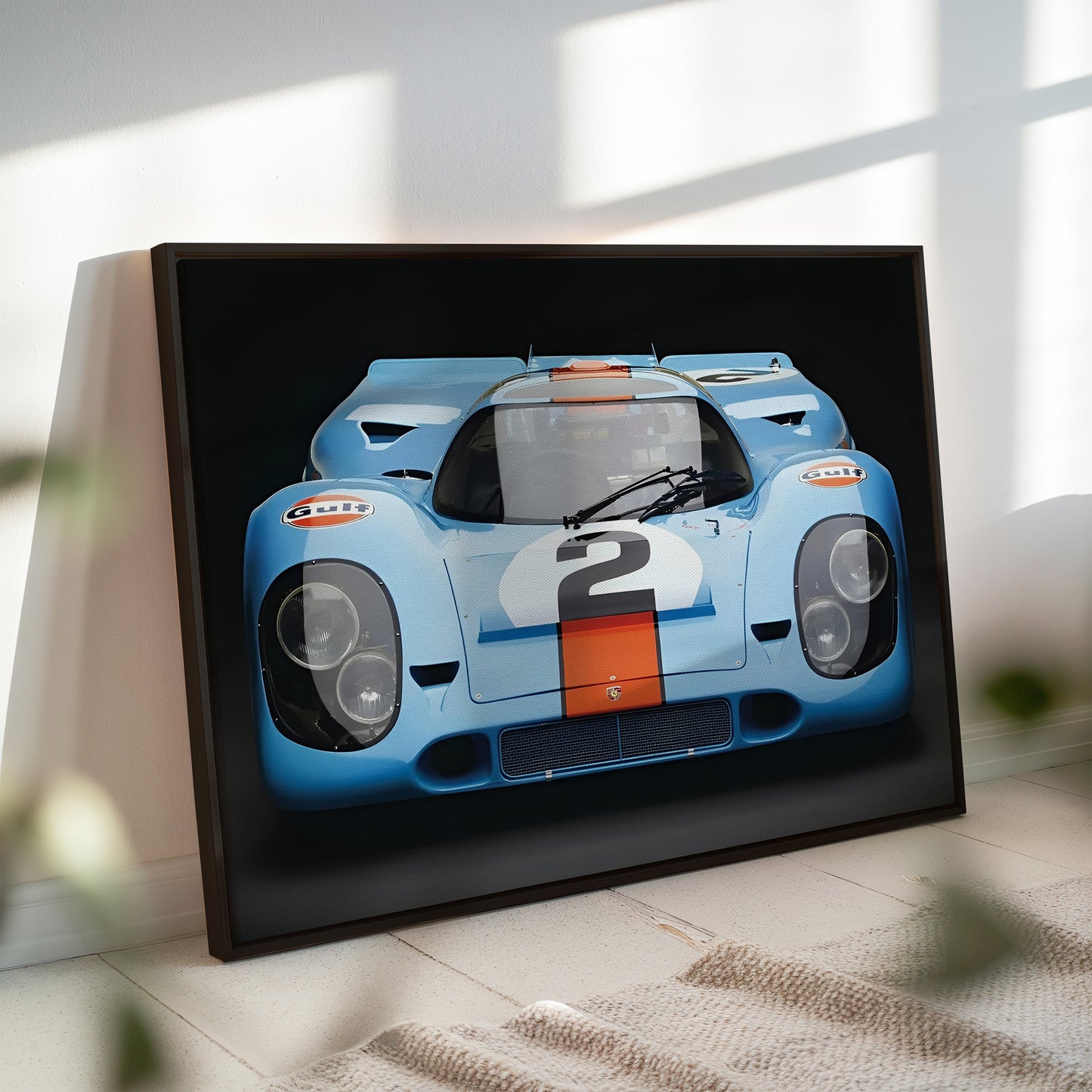 Porsche 917 Gulf Racing Livery Front View Wall Art - Iconic Le Mans Race Car Poster - Motorsport Decor for Garage or Office