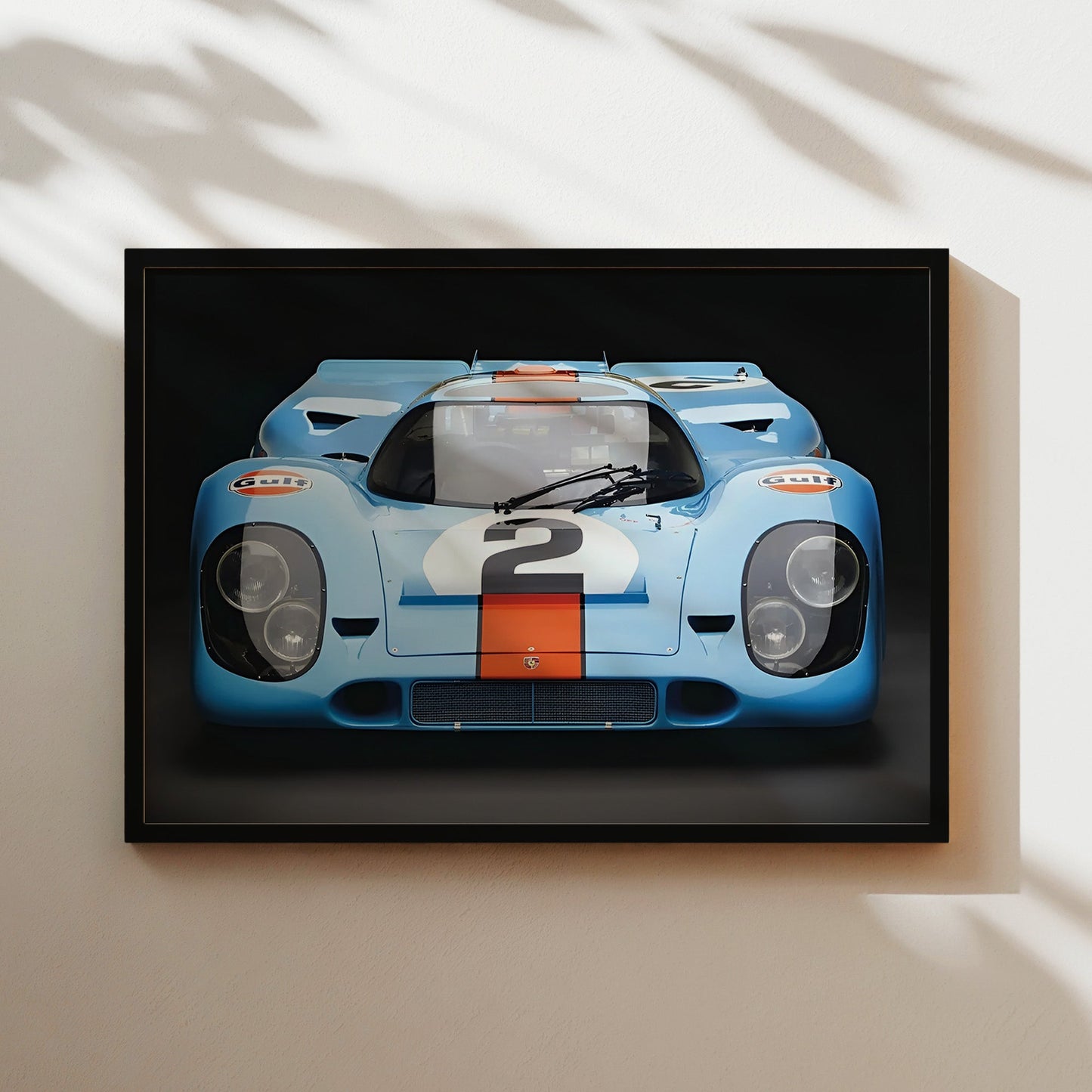 Porsche 917 Gulf Racing Livery Front View Wall Art - Iconic Le Mans Race Car Poster - Motorsport Decor for Garage or Office