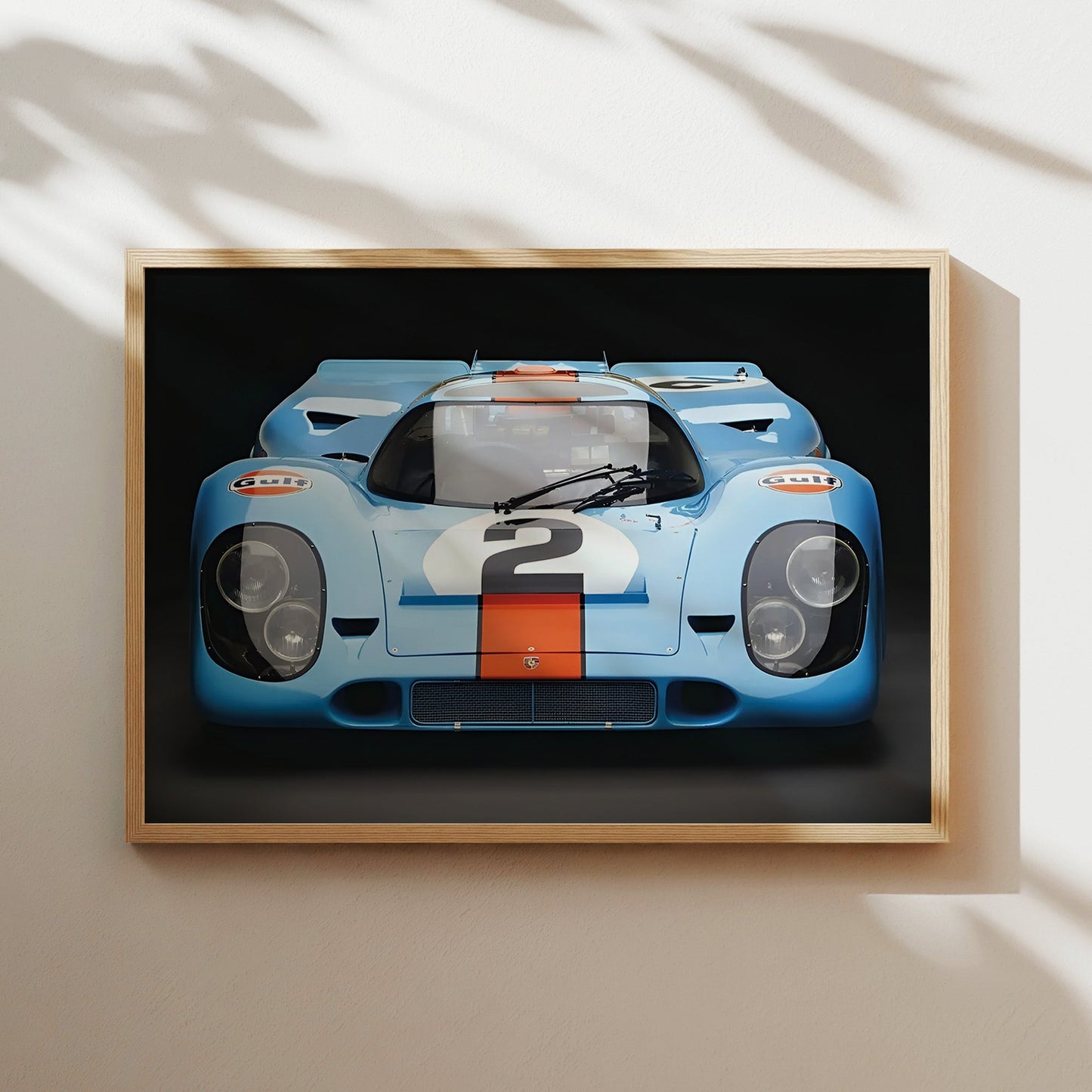 Porsche 917 Gulf Racing Livery Front View Wall Art - Iconic Le Mans Race Car Poster - Motorsport Decor for Garage or Office