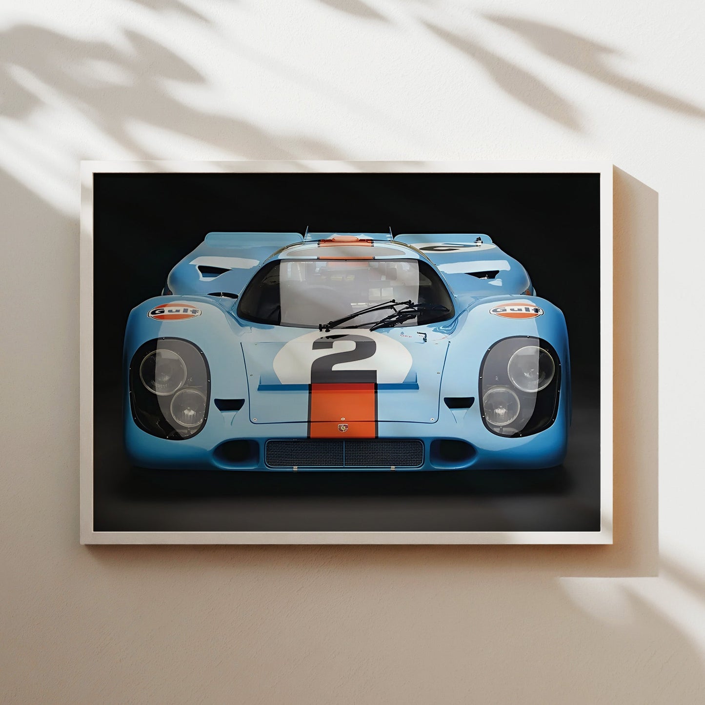 Porsche 917 Gulf Racing Livery Front View Wall Art - Iconic Le Mans Race Car Poster - Motorsport Decor for Garage or Office