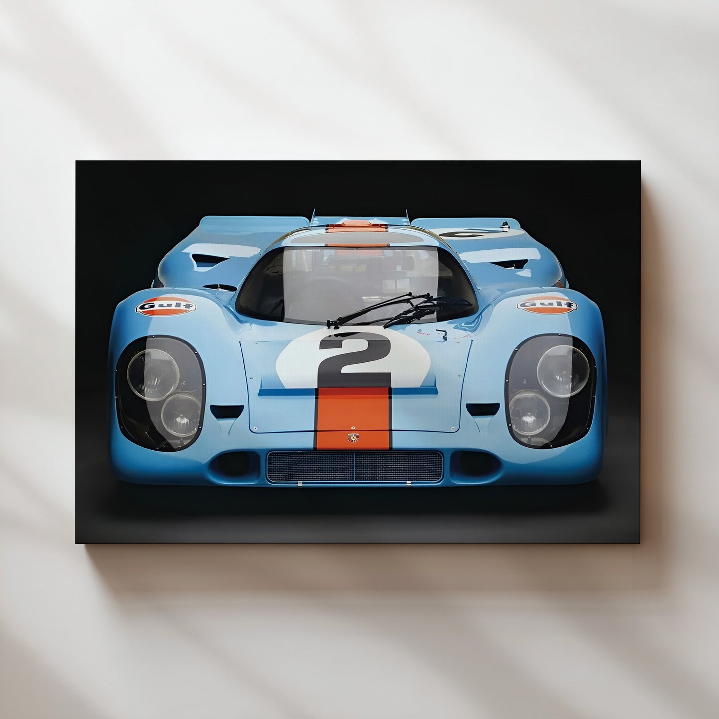 Porsche 917 Gulf Racing Livery Front View Wall Art - Iconic Le Mans Race Car Poster - Motorsport Decor for Garage or Office