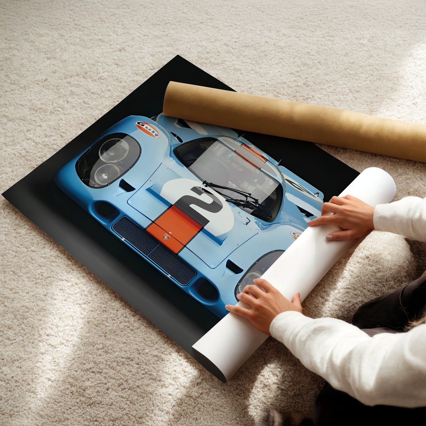 Porsche 917 Gulf Racing Livery Front View Wall Art - Iconic Le Mans Race Car Poster - Motorsport Decor for Garage or Office