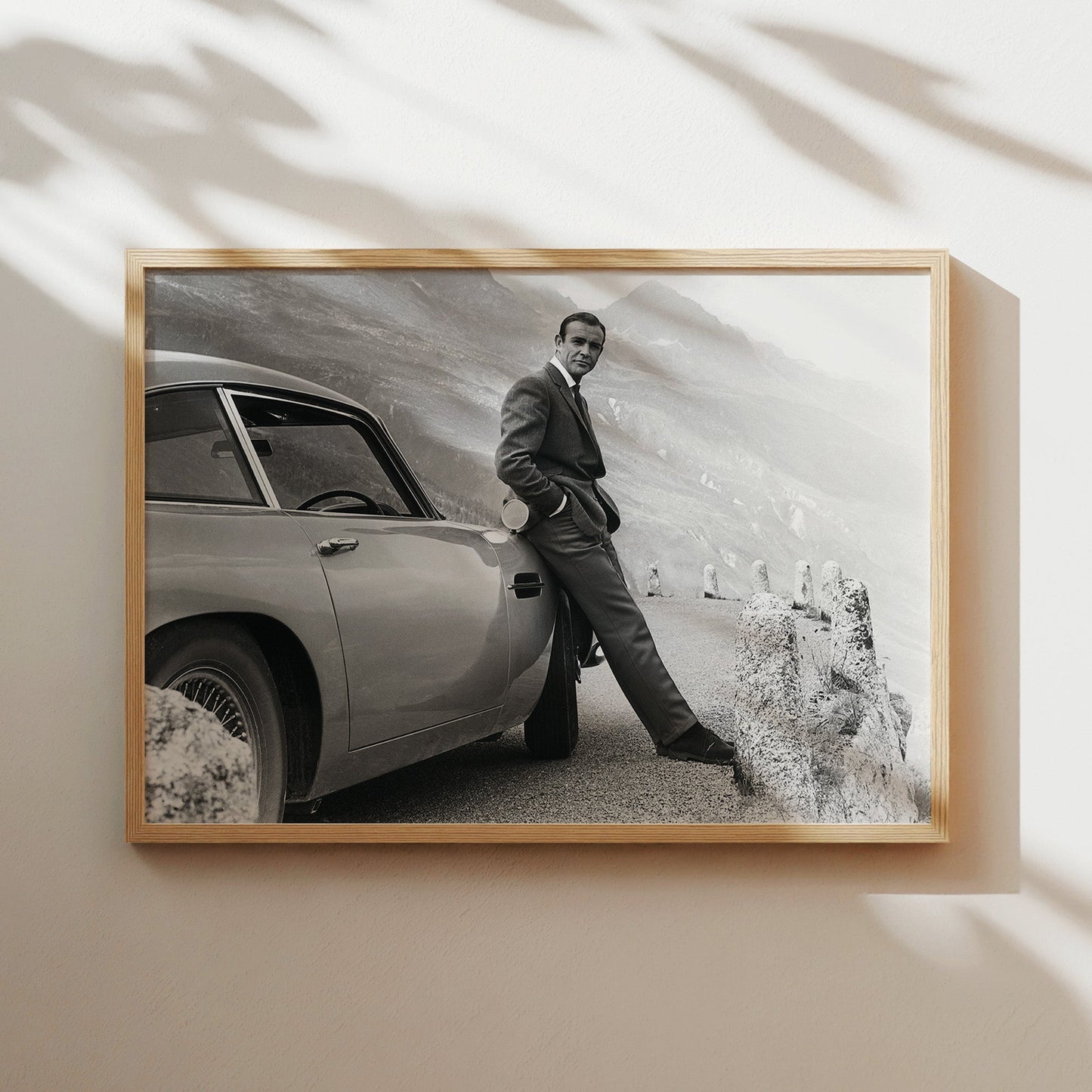 Sean Connery James Bond with Aston Martin DB5 Wall Art - Classic Spy Movie Vintage Photography Poster - Man Cave Icon Decor