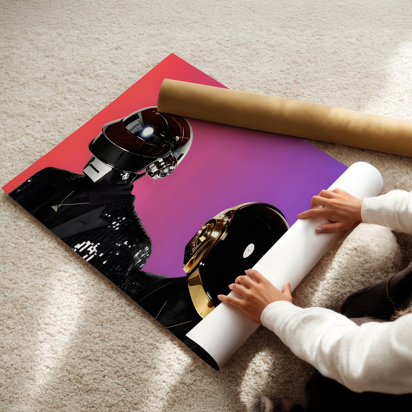 Daft Punk Robots Wall Art Print - Iconic Electronic Music Duo Poster - Futuristic Colorful Home Decor for Studio, Office or Lounge