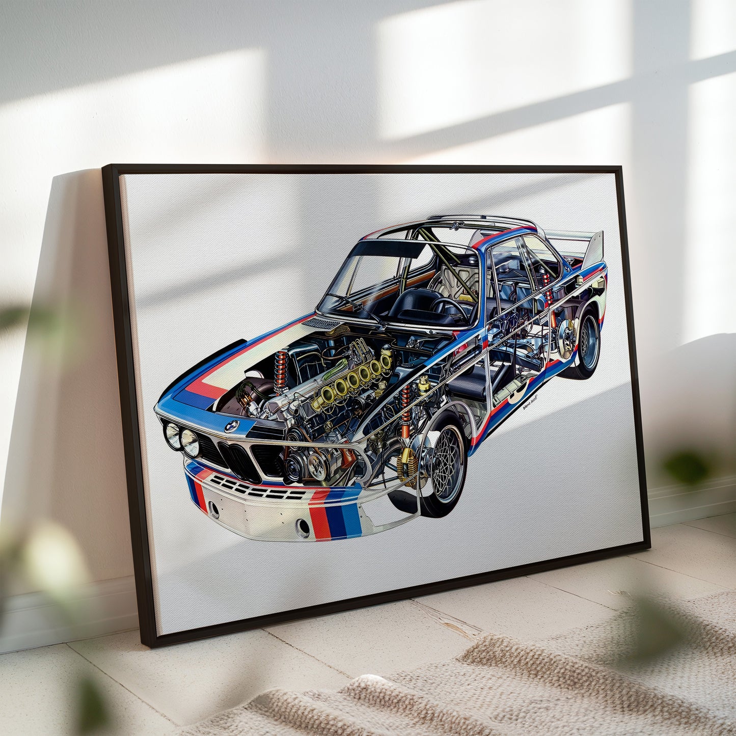 BMW 3.0 CSL Cutaway Wall Art - Stunning Technical Racing Car Poster - Detailed Automotive Print for Engineers, Car Lovers, and Race Fans