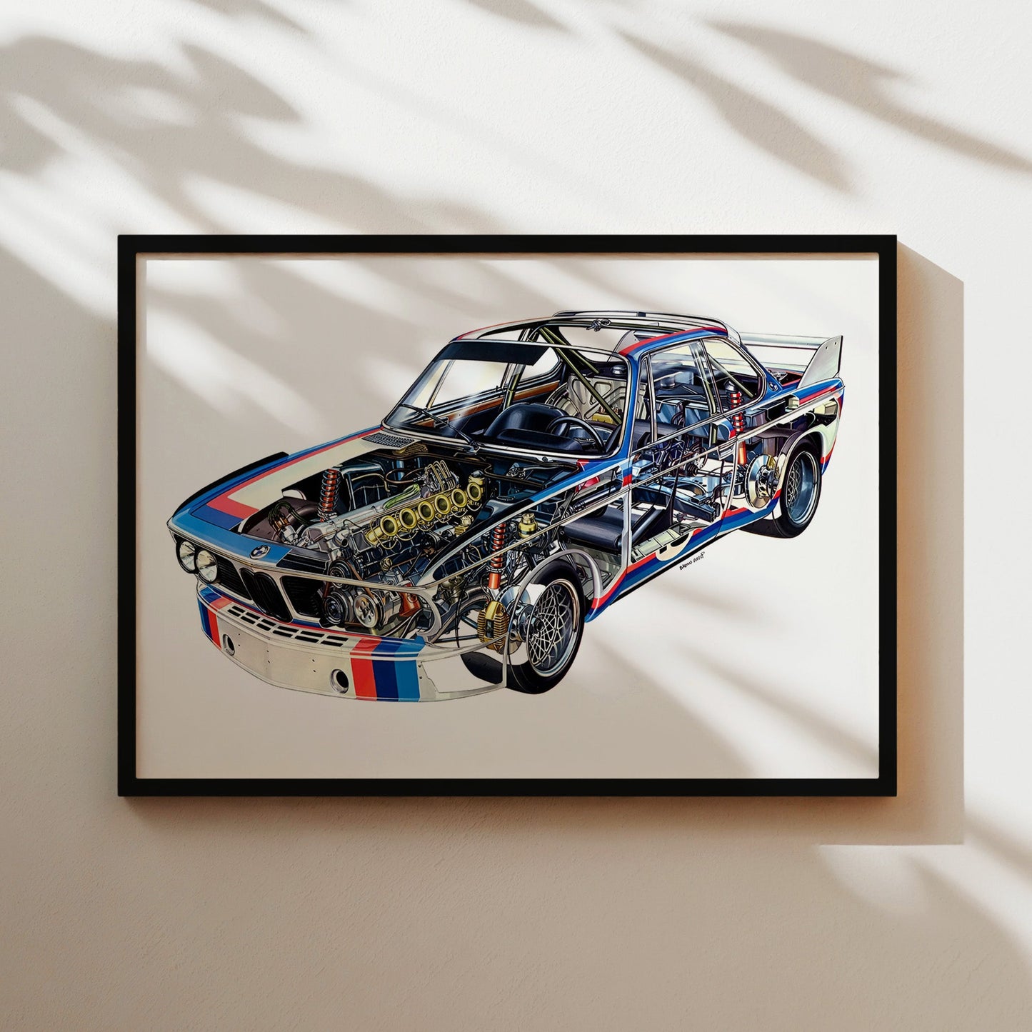 BMW 3.0 CSL Cutaway Wall Art - Stunning Technical Racing Car Poster - Detailed Automotive Print for Engineers, Car Lovers, and Race Fans