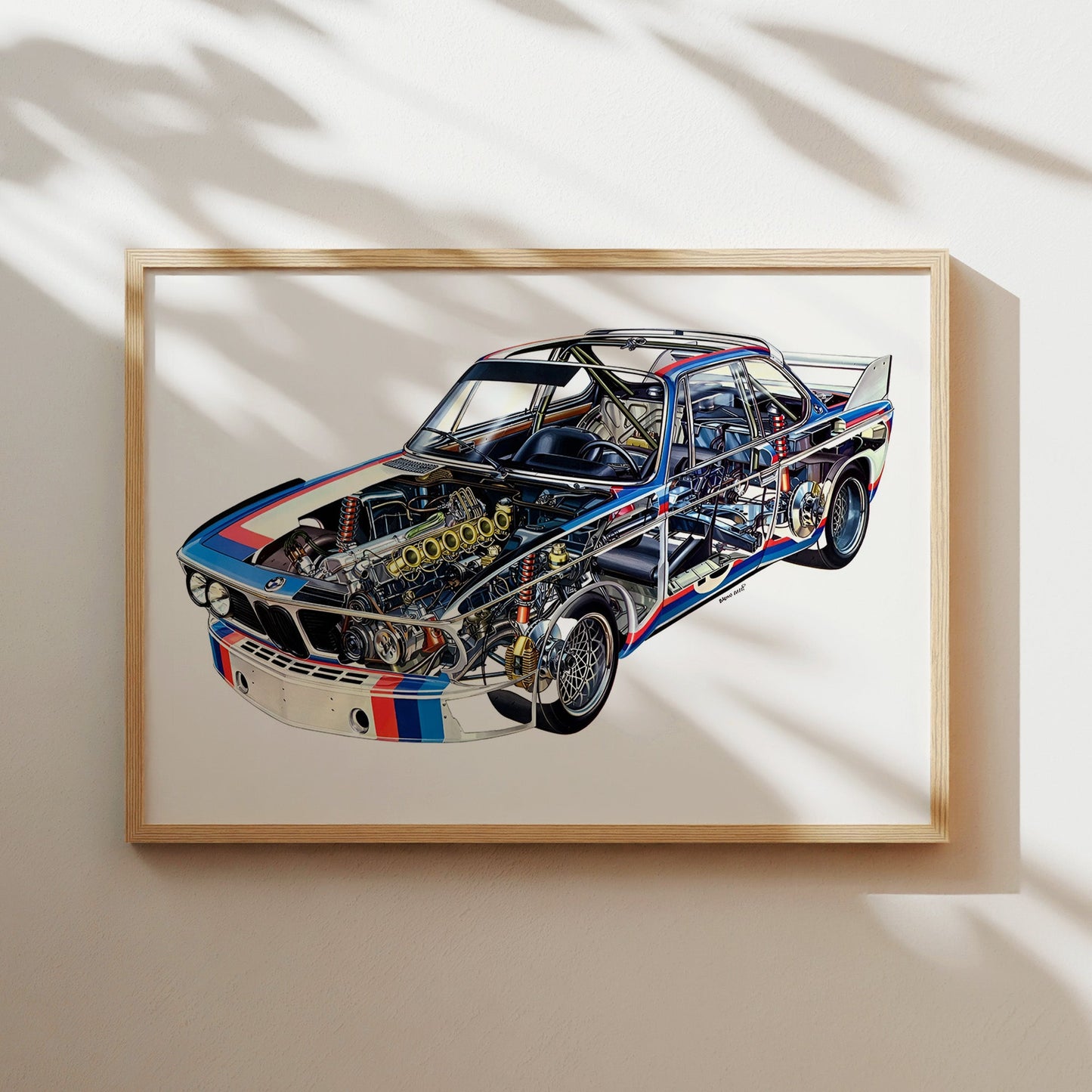 BMW 3.0 CSL Cutaway Wall Art - Stunning Technical Racing Car Poster - Detailed Automotive Print for Engineers, Car Lovers, and Race Fans
