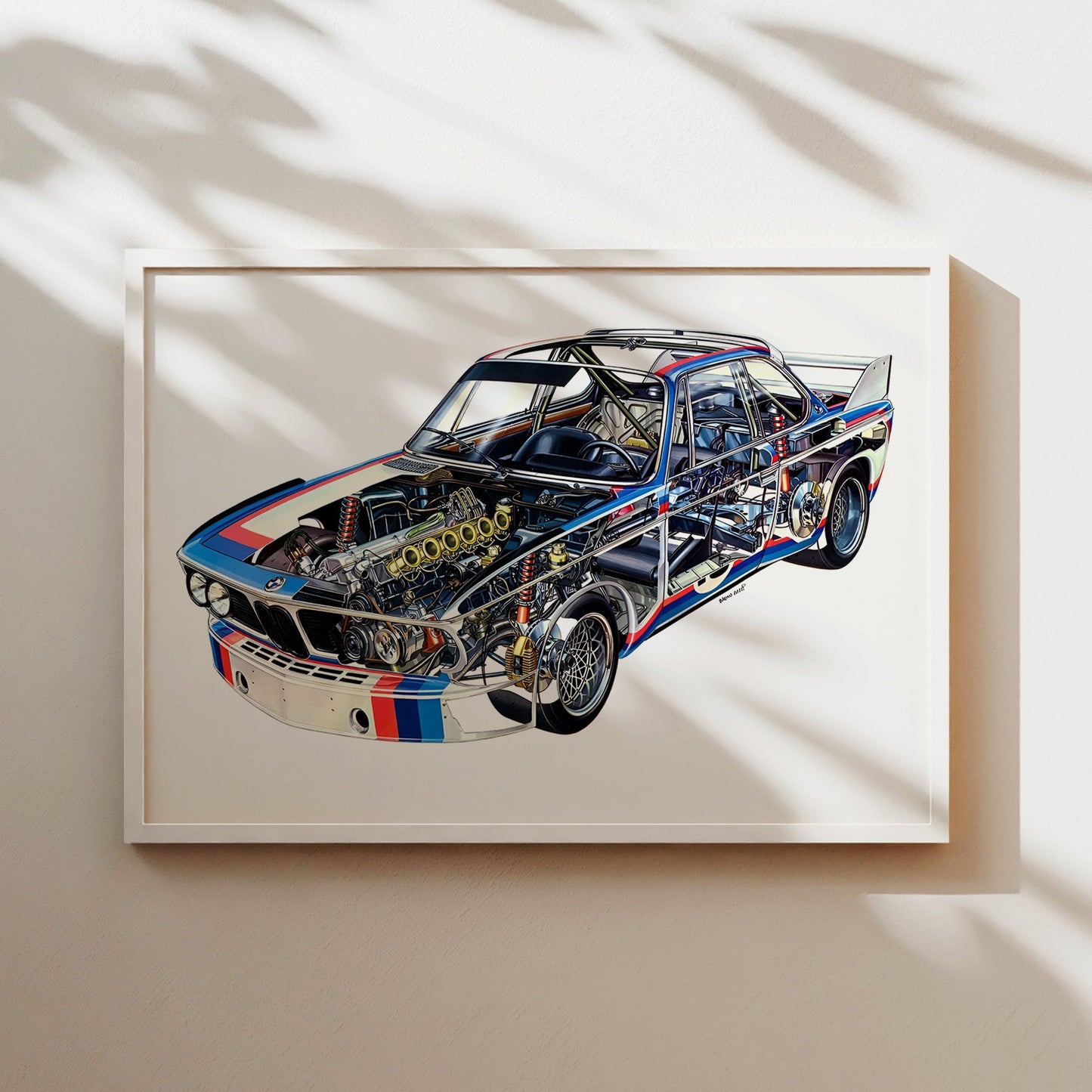 BMW 3.0 CSL Cutaway Wall Art - Stunning Technical Racing Car Poster - Detailed Automotive Print for Engineers, Car Lovers, and Race Fans