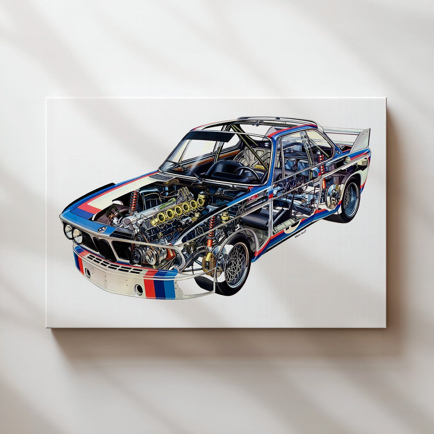 BMW 3.0 CSL Cutaway Wall Art - Stunning Technical Racing Car Poster - Detailed Automotive Print for Engineers, Car Lovers, and Race Fans