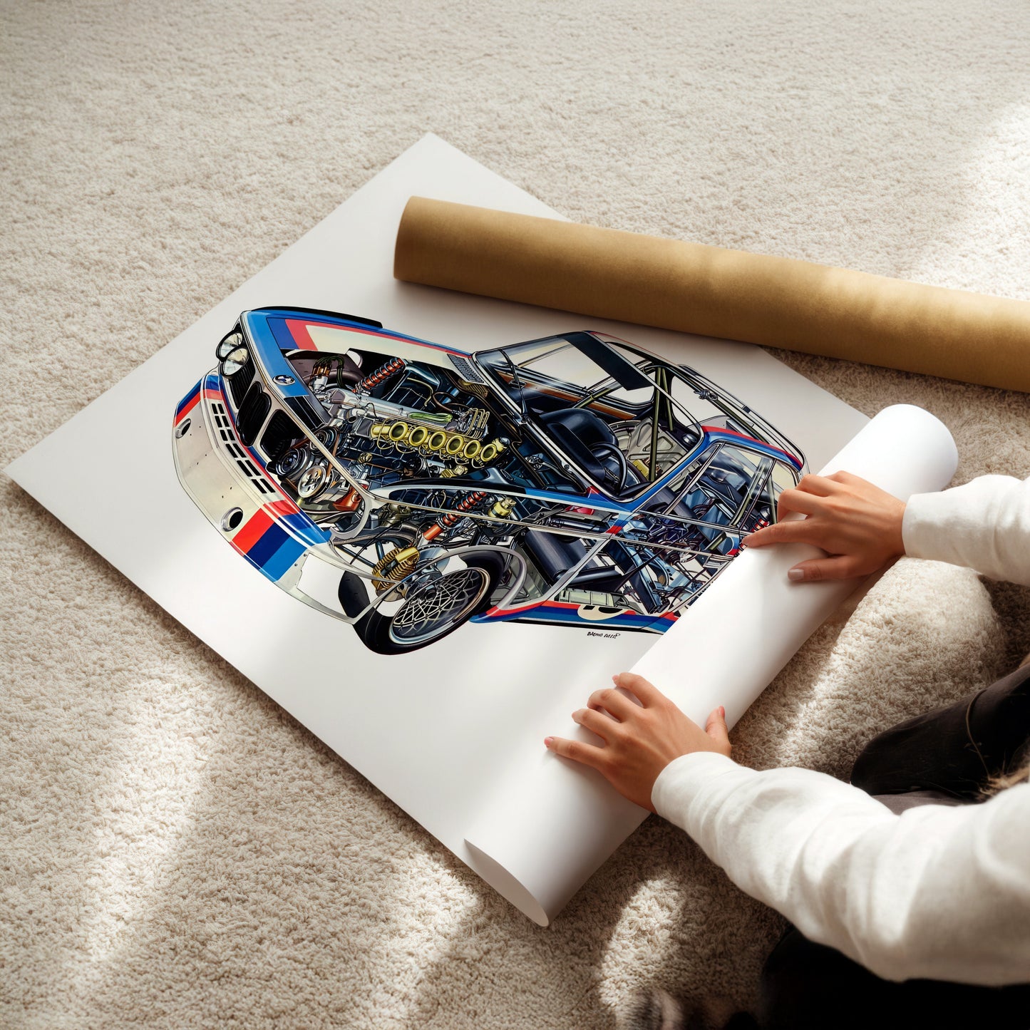 BMW 3.0 CSL Cutaway Wall Art - Stunning Technical Racing Car Poster - Detailed Automotive Print for Engineers, Car Lovers, and Race Fans