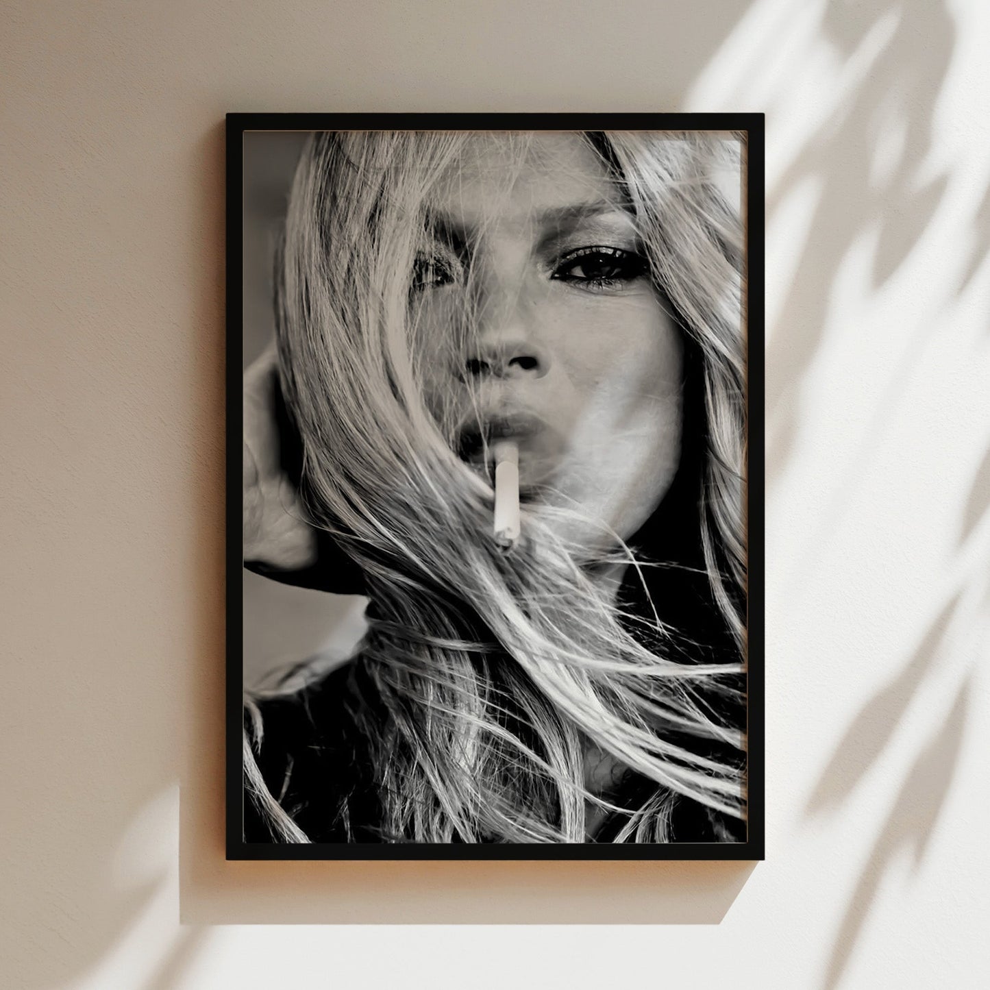 Kate Moss Smoking Cigarette Wall Art, Grunge Supermodel Poster Canvas, Edgy 90s Fashion Icon Print for Modern Vintage Room Decor