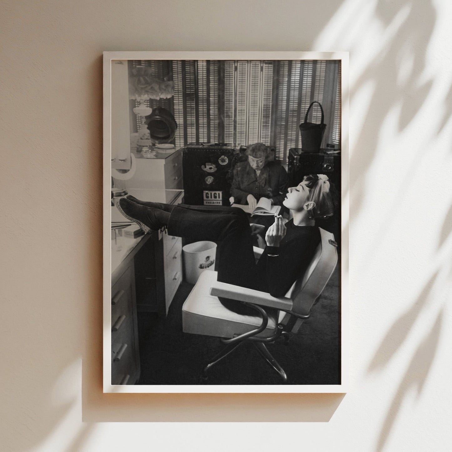 Audrey Hepburn in the Studio Canvas Print, Vintage Celebrity Wall Art Poster, Classic Film Icon Behind-the-Scenes Retro Home Decor