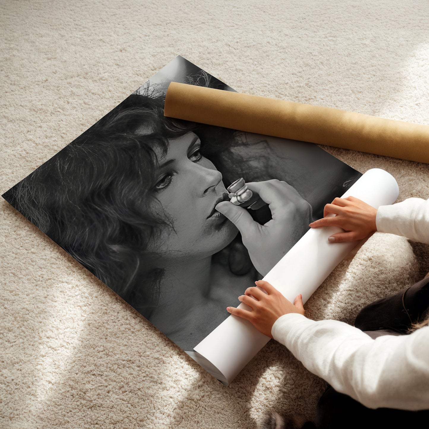 Grace Slick Smoking Pipe Wall Art, Vintage Rock Legend Canvas Print, Retro Psychedelic Music Icon Poster for Unique Home Decor