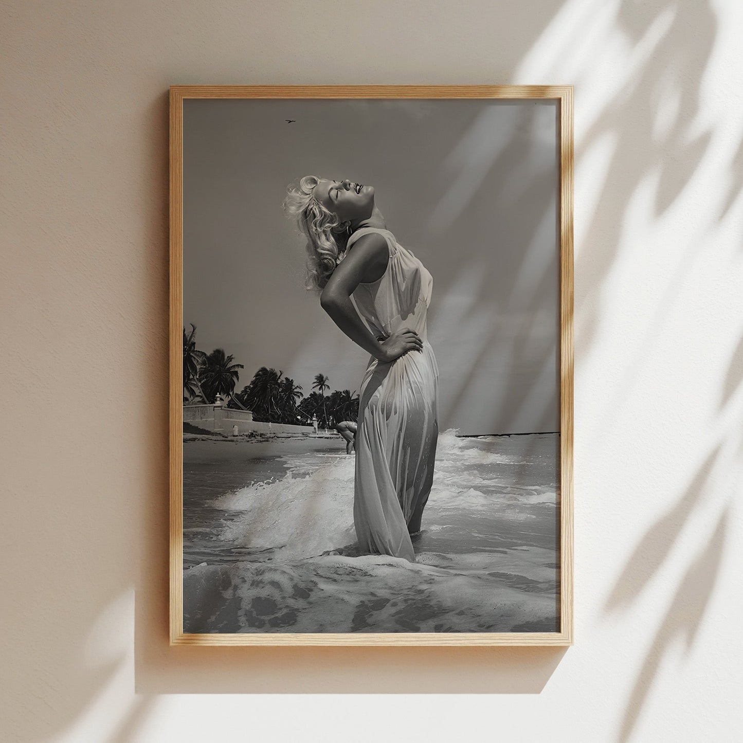 Marilyn Monroe at the Beach Canvas Print, Vintage Hollywood Glamour Wall Art Poster, Classic Celebrity Beach Scene for Timeless Home Decor