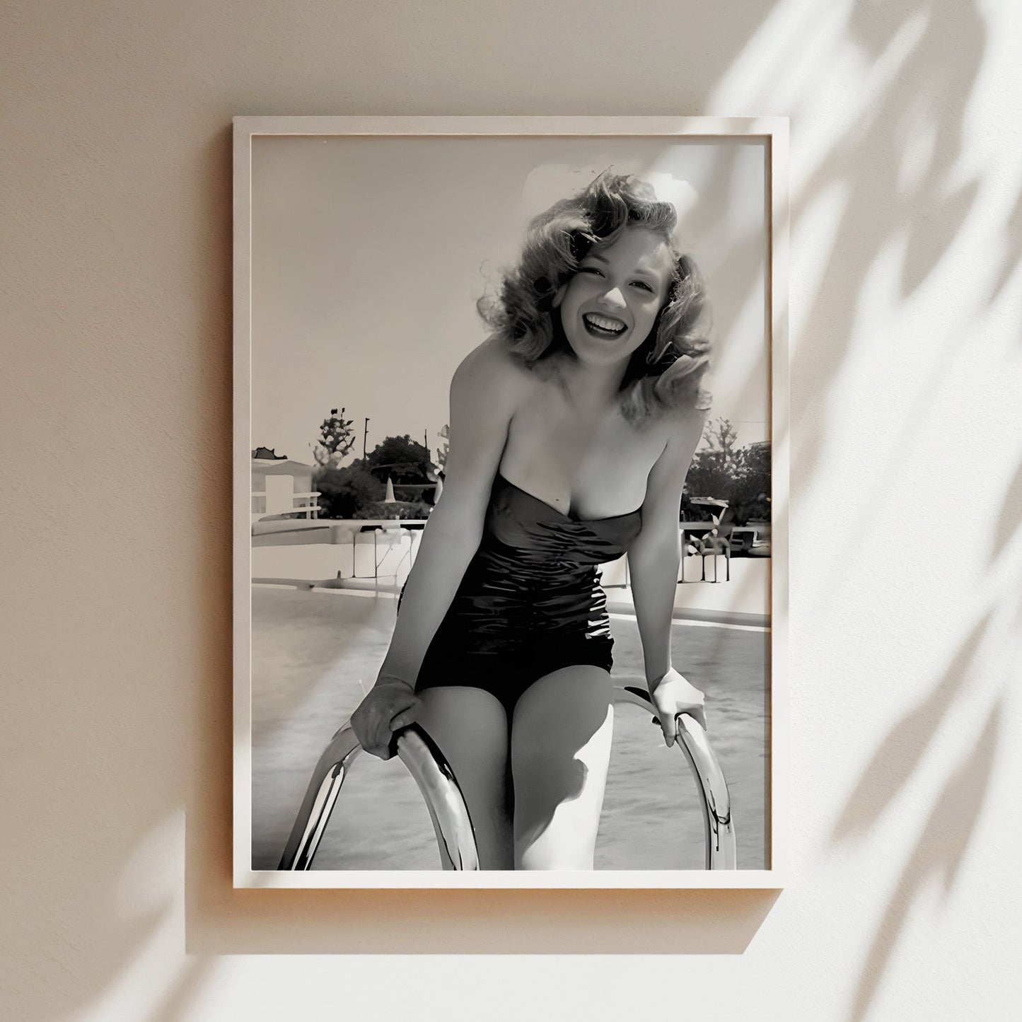 Marilyn Monroe in Pool Canvas Print, Vintage Hollywood Icon Wall Art Poster, Classic Starlet Glam for Timeless Home or Bathroom Decor