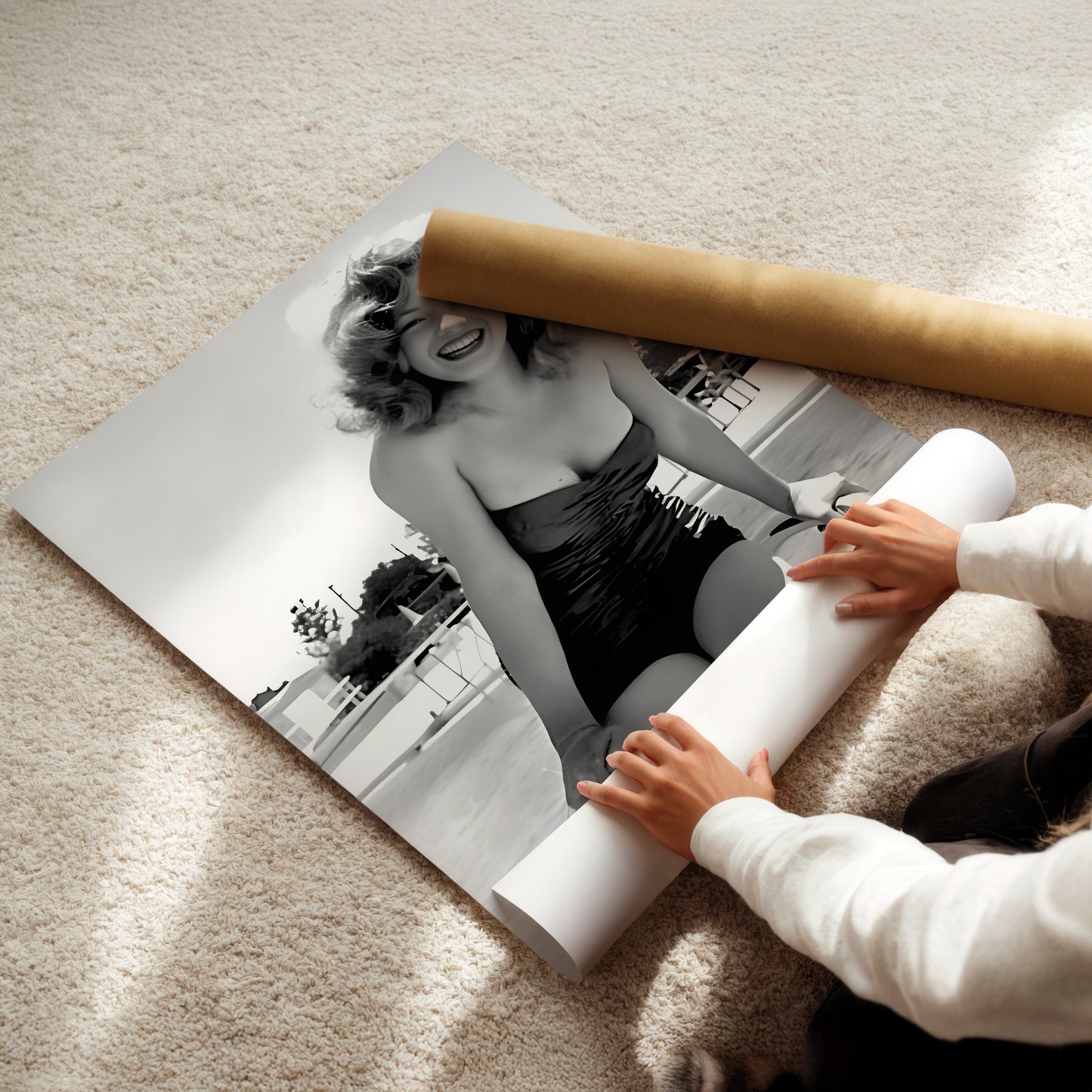 Marilyn Monroe in Pool Canvas Print, Vintage Hollywood Icon Wall Art Poster, Classic Starlet Glam for Timeless Home or Bathroom Decor