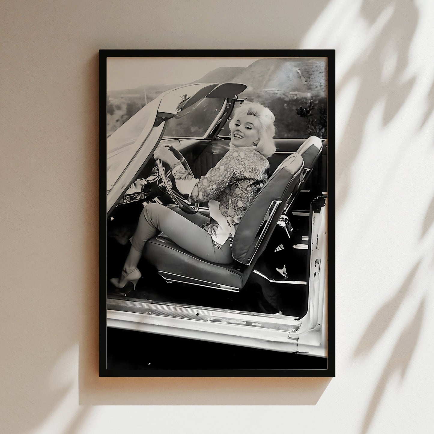 Marilyn Monroe in Car Canvas Print, Vintage Hollywood Icon Wall Art Poster, Classic Celebrity Glam for Timeless Home Decor