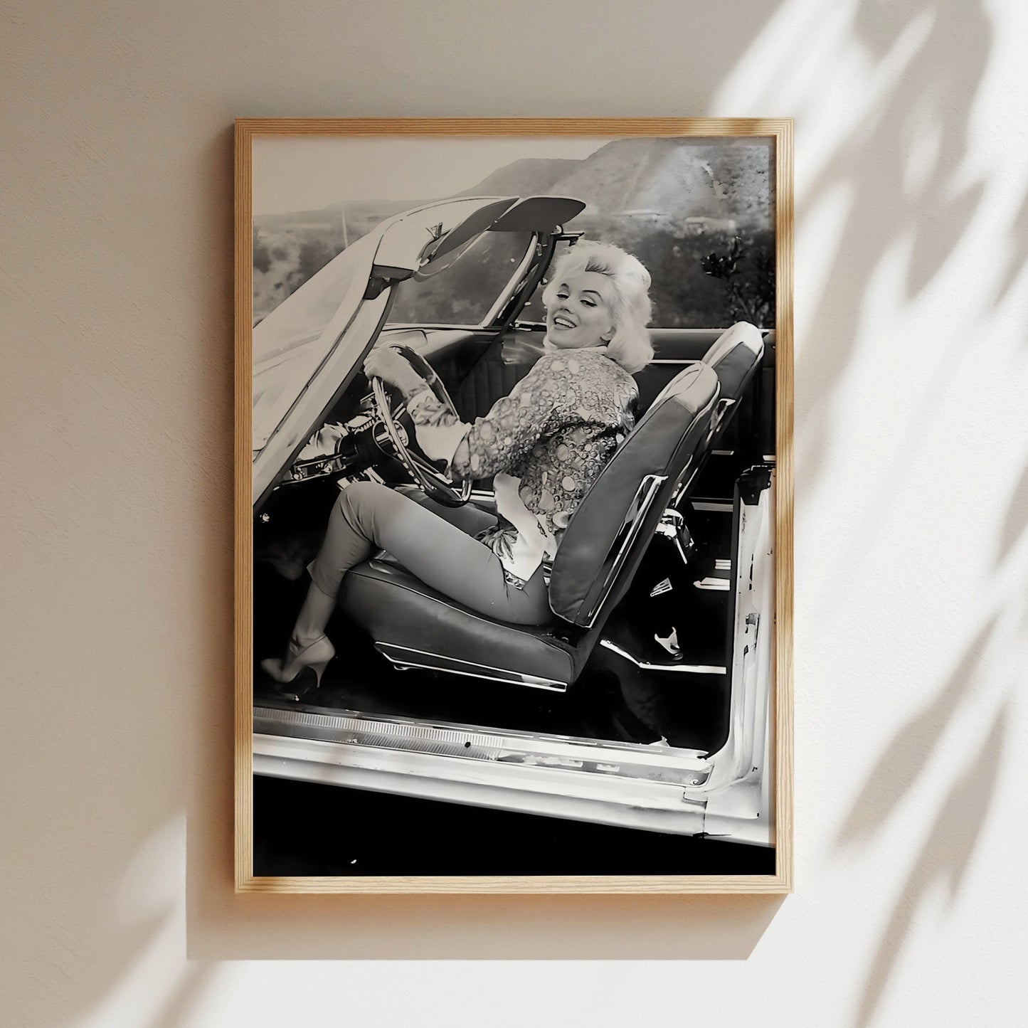 Marilyn Monroe in Car Canvas Print, Vintage Hollywood Icon Wall Art Poster, Classic Celebrity Glam for Timeless Home Decor