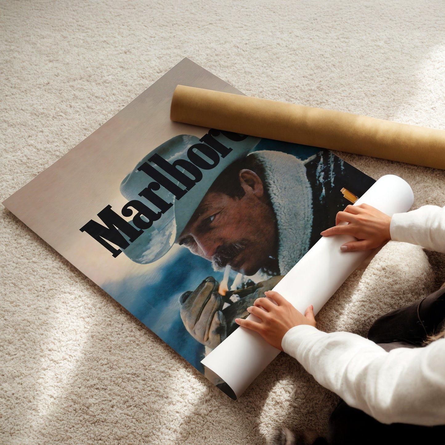 Vintage Marlboro Cowboy Poster - Classic Tobacco Advertisement Wall Art, Retro Western Print for Man Caves, Bars or Americana Decor