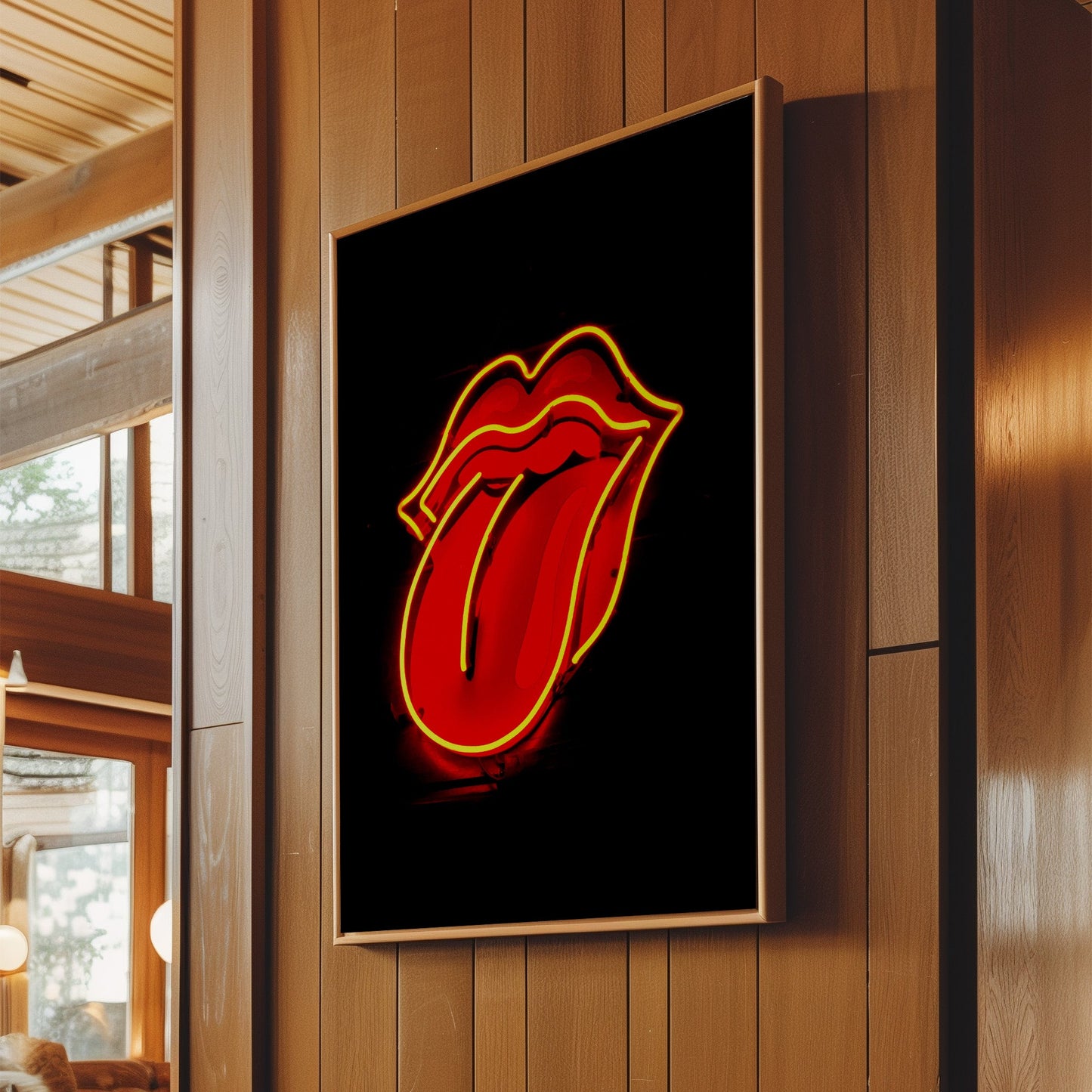 Rolling Stones Neon Tongue Wall Art - Vibrant Rock Band Poster, Iconic Logo Print for Music Fans and Bold Interior Design