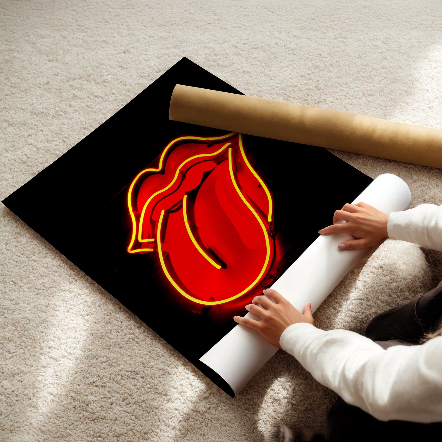 Rolling Stones Neon Tongue Wall Art - Vibrant Rock Band Poster, Iconic Logo Print for Music Fans and Bold Interior Design