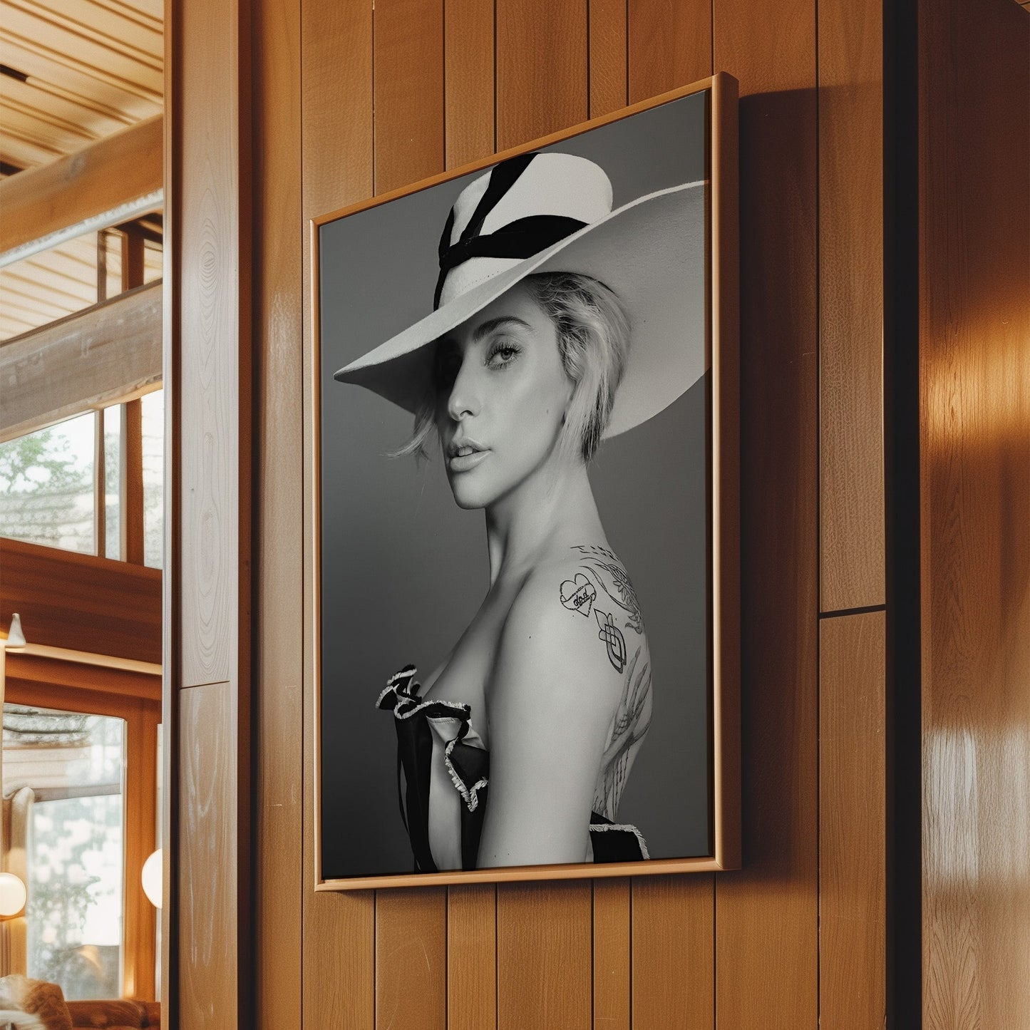 Lady Gaga Portrait Wall Art - Black and White Music Poster, Pop Icon Illustration, Monochrome Canvas Print, Stylish Decor, Celebrity Artwork