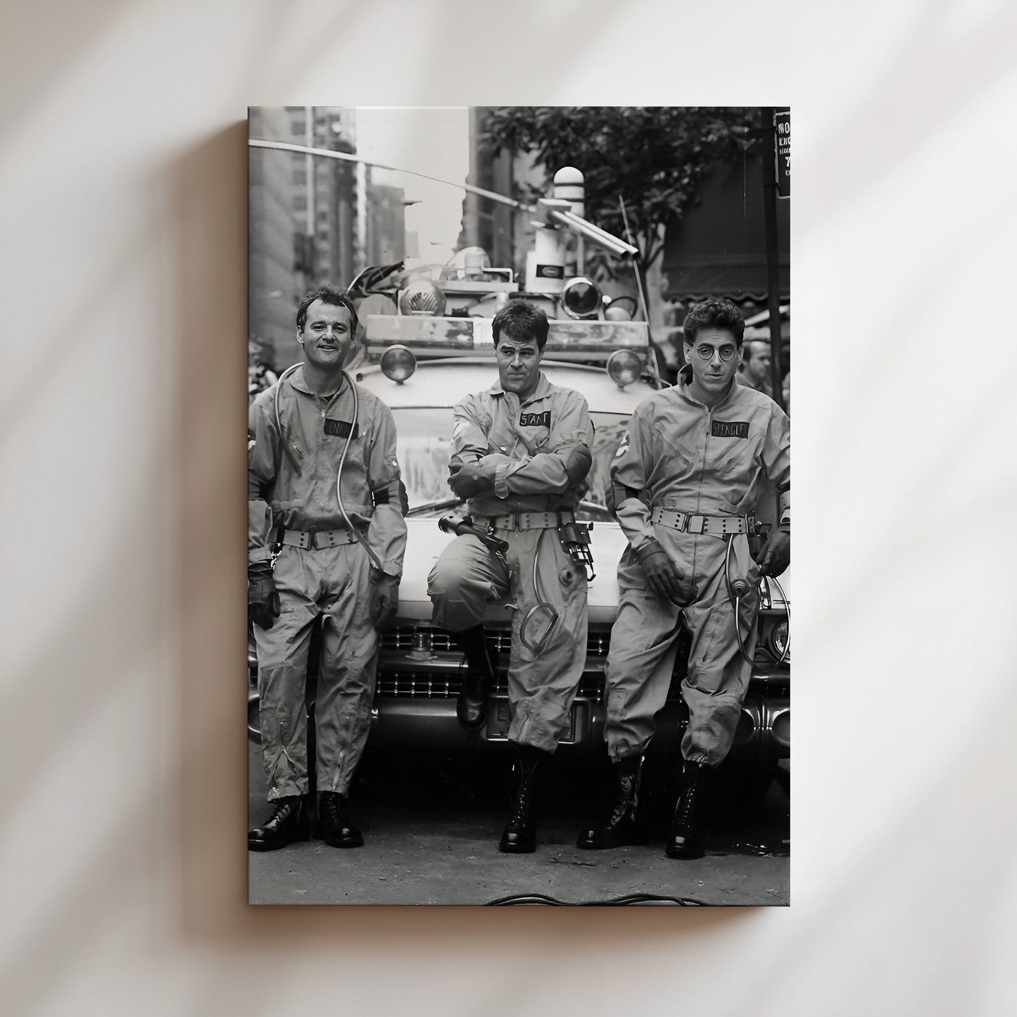 Ghostbusters Cast Poster -œ Classic 80s Movie Wall Art in Black & White, Bill Murray & Ecto-1 Print for Fans of Retro Cinema & Pop Culture