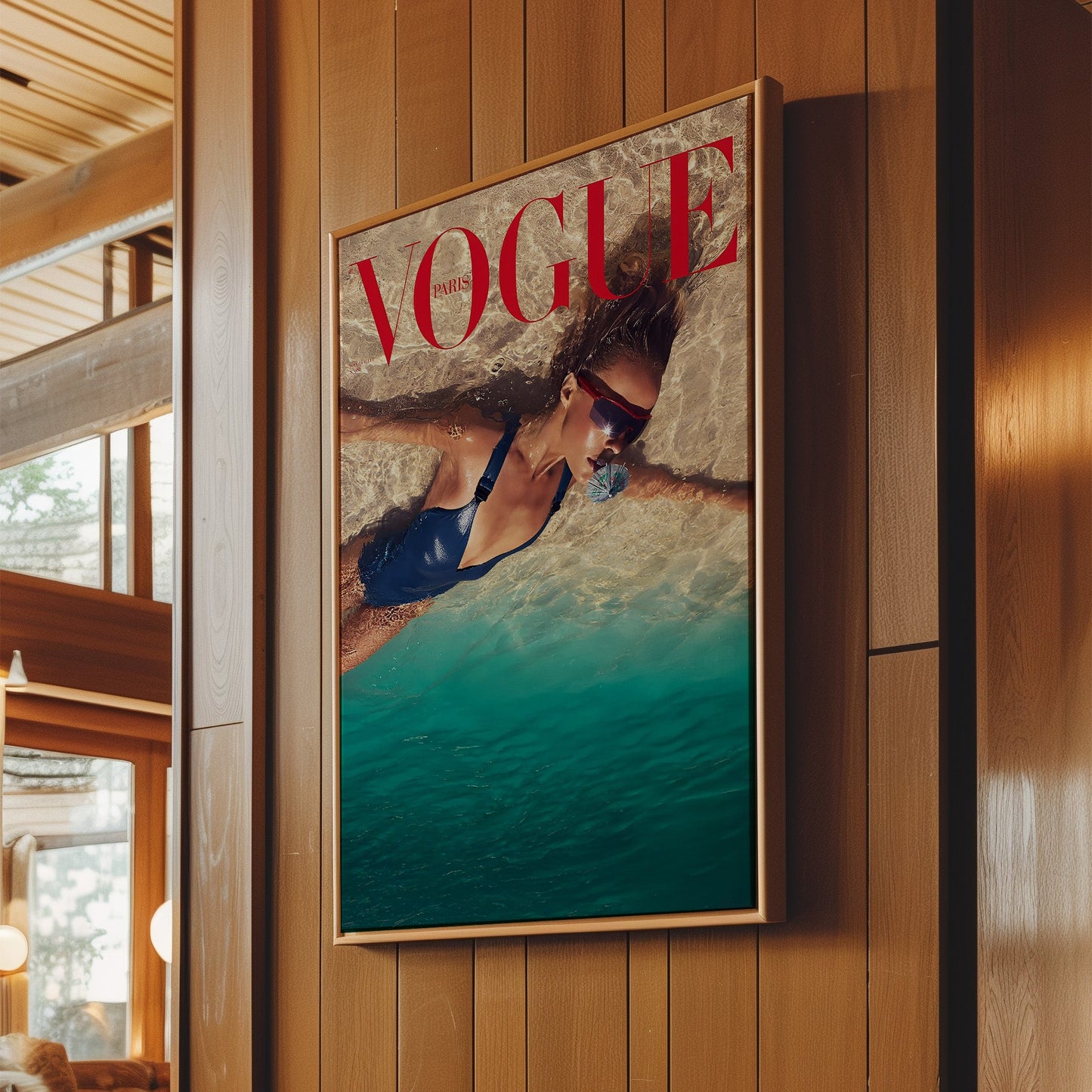 Vogue Beach Cover Poster - Underwater Fashion Photography Print, Summer Glam Editorial Wall Art for Coastal Interiors or Fashion Lovers