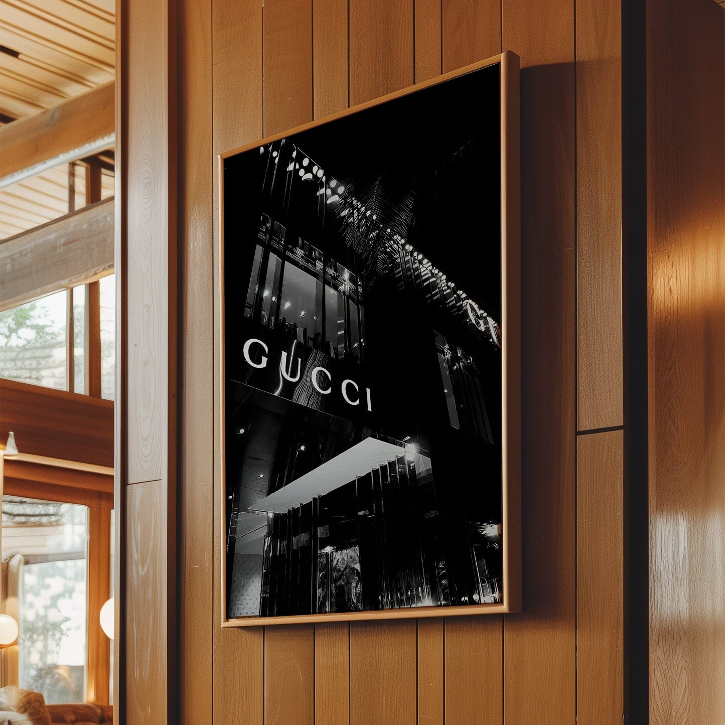 Gucci Storefront Poster -œ Luxe Black & White Fashion Photography Print, Modern High-End Wall Art for Dressing Rooms or Glam Interiors