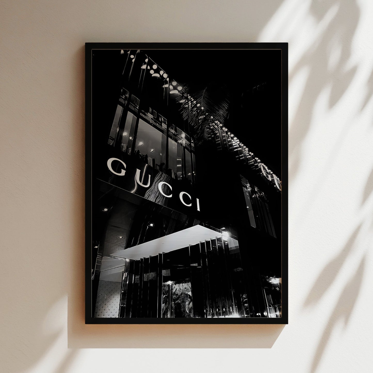 Gucci Storefront Poster -œ Luxe Black & White Fashion Photography Print, Modern High-End Wall Art for Dressing Rooms or Glam Interiors