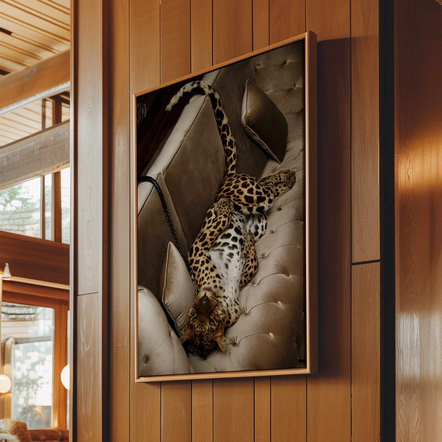 Leopard on Sofa Wall Art - Elegant Animal Print Poster, Sophisticated Wildlife Decor for Contemporary Living Room or Lounge