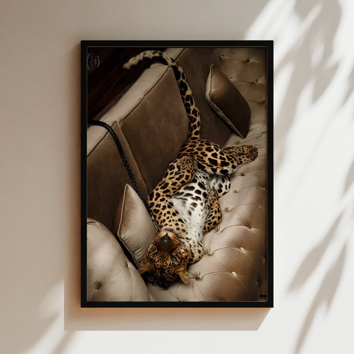Leopard on Sofa Wall Art - Elegant Animal Print Poster, Sophisticated Wildlife Decor for Contemporary Living Room or Lounge