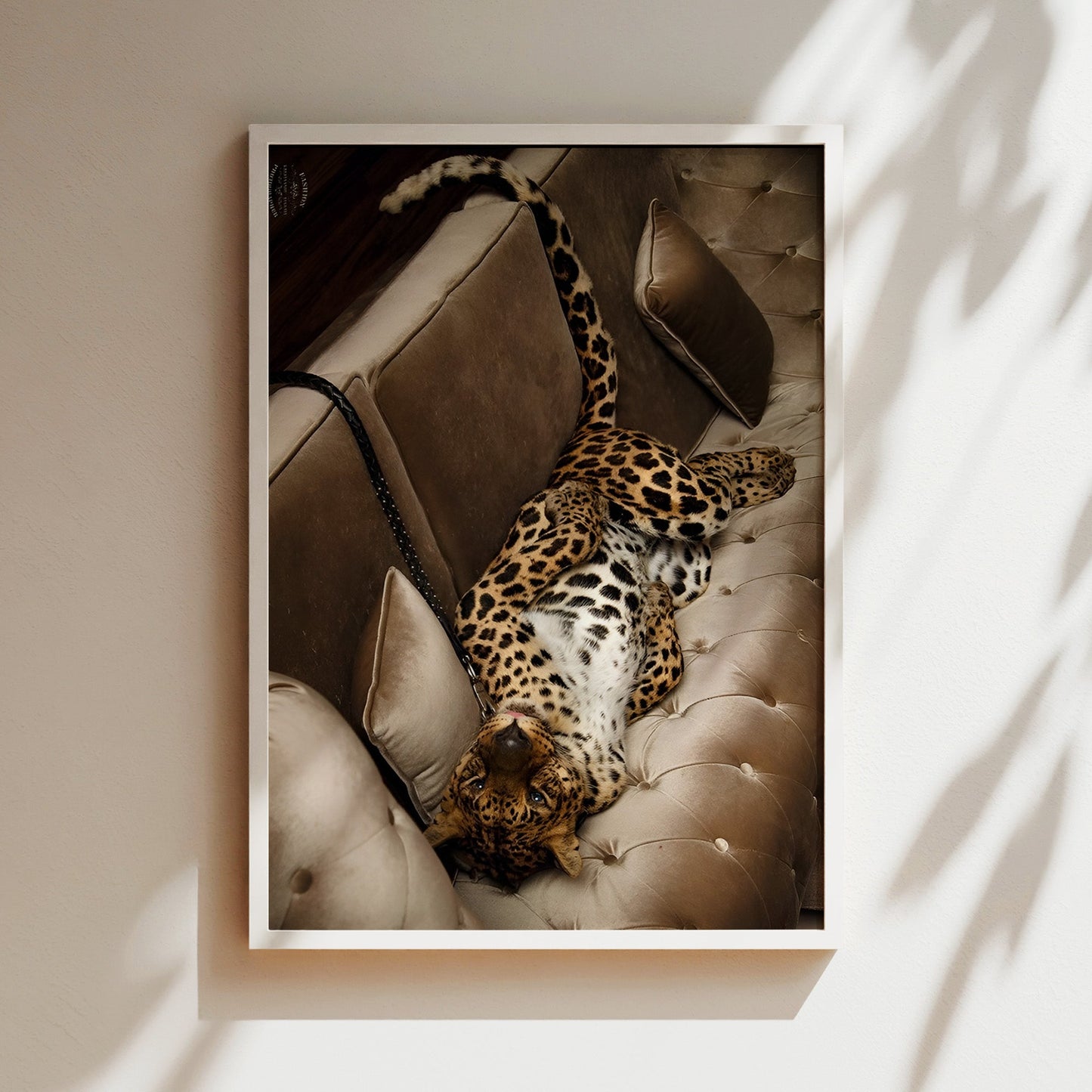 Leopard on Sofa Wall Art - Elegant Animal Print Poster, Sophisticated Wildlife Decor for Contemporary Living Room or Lounge