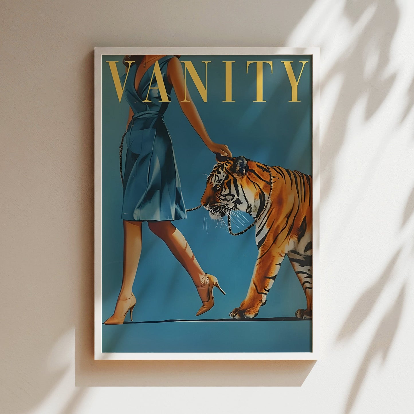 Vanity Fair Walking the Tiger Wall Art - Glam Editorial-Style Print, Bold Fashion Illustration Poster for Chic Bedrooms or Stylish Interiors
