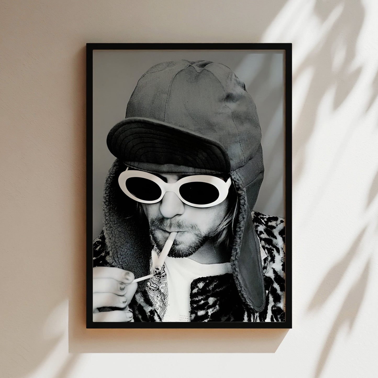 Kurt Cobain Lights Up Wall Art - Grunge Music Poster, Iconic Rock Illustration, Nirvana Canvas Print, 90s Legend Decor, Edgy Artwork
