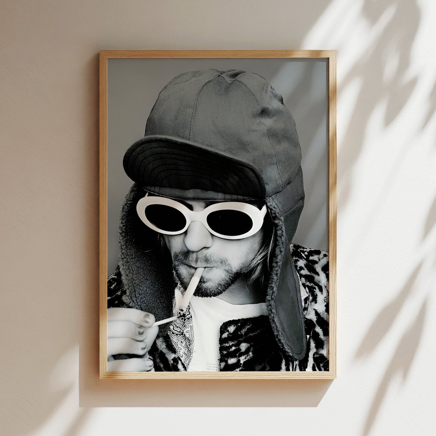 Kurt Cobain Lights Up Wall Art - Grunge Music Poster, Iconic Rock Illustration, Nirvana Canvas Print, 90s Legend Decor, Edgy Artwork