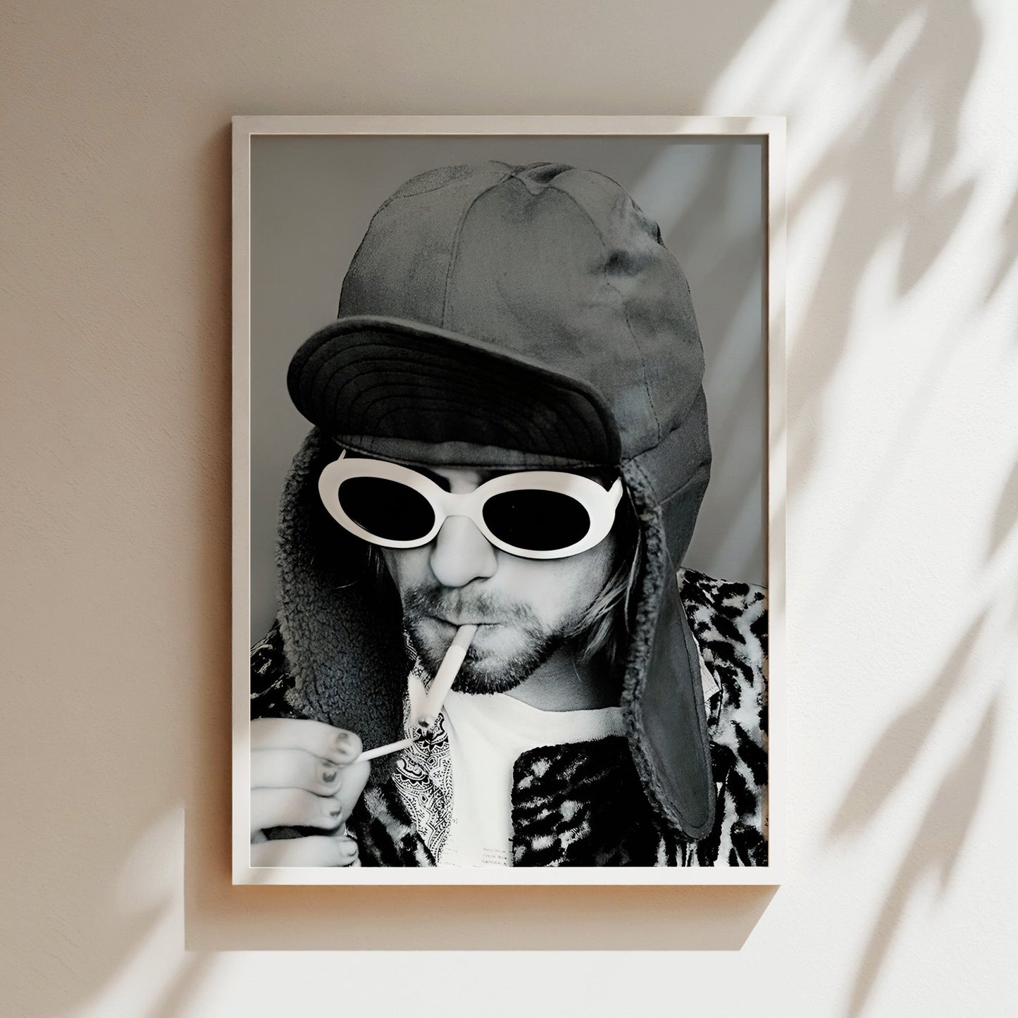 Kurt Cobain Lights Up Wall Art - Grunge Music Poster, Iconic Rock Illustration, Nirvana Canvas Print, 90s Legend Decor, Edgy Artwork