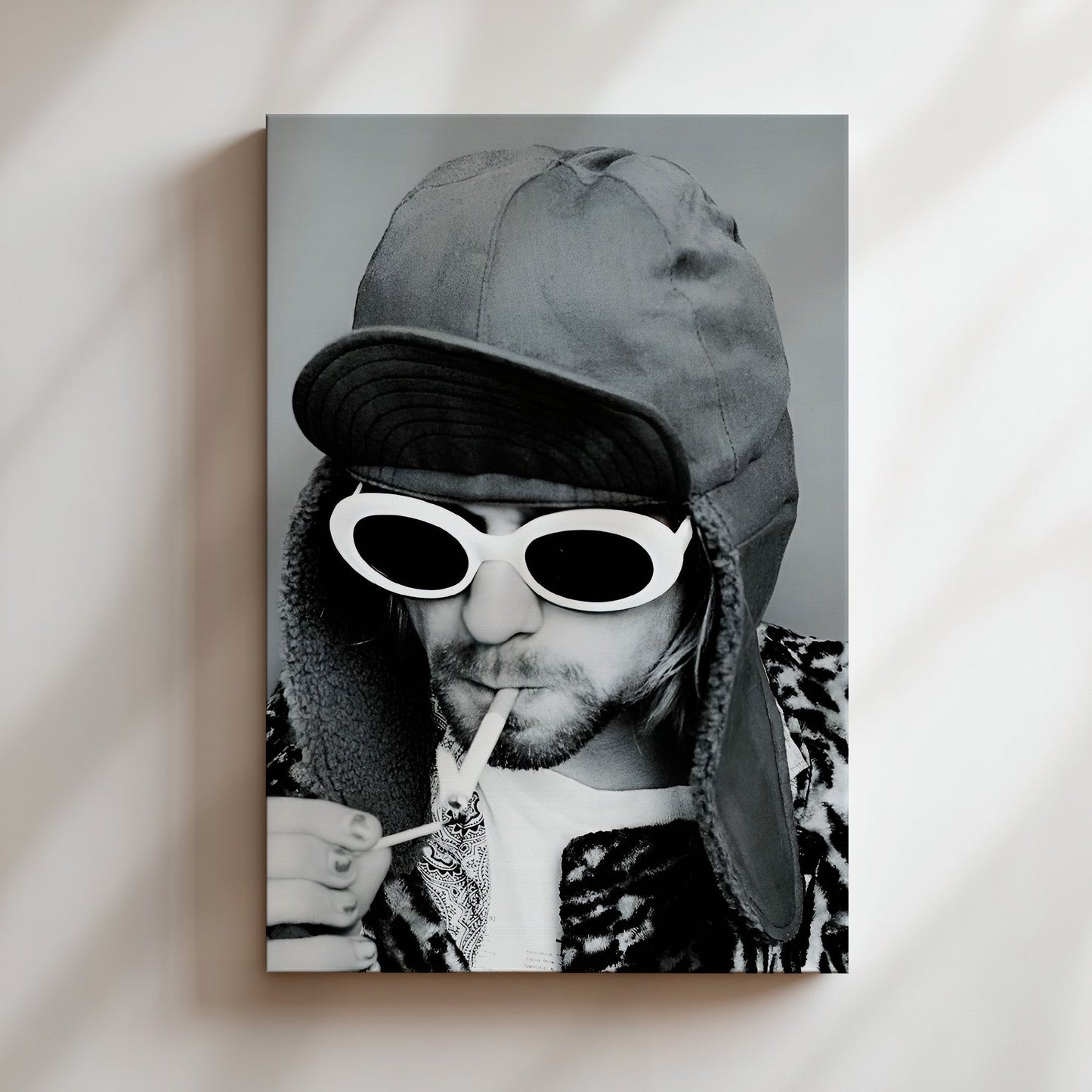 Kurt Cobain Lights Up Wall Art - Grunge Music Poster, Iconic Rock Illustration, Nirvana Canvas Print, 90s Legend Decor, Edgy Artwork