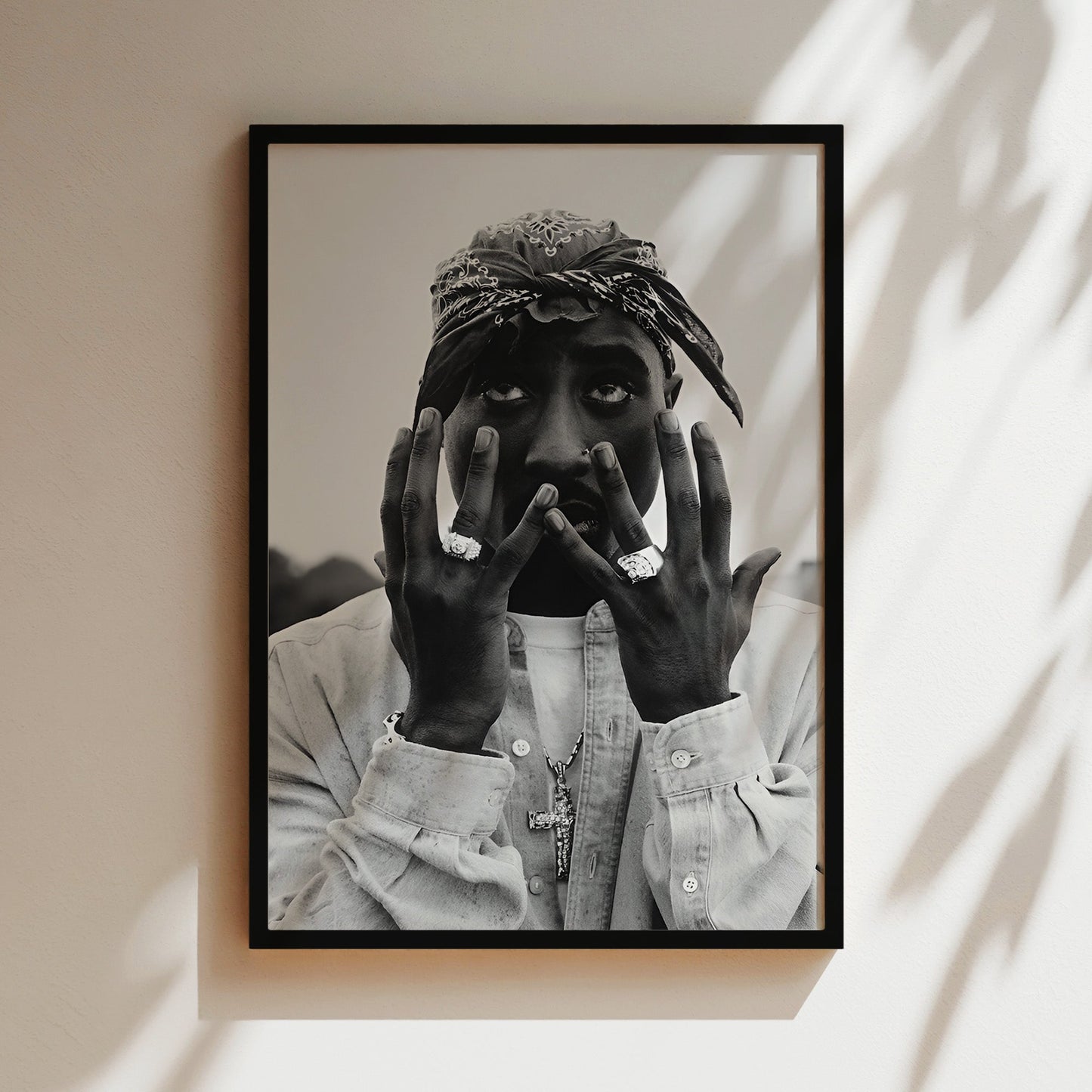 Tupac Westside Poster - Black & White Hip-Hop Legend Wall Art, Iconic Rap Portrait Print for Music Fans, Studios or Street-Inspired Decor