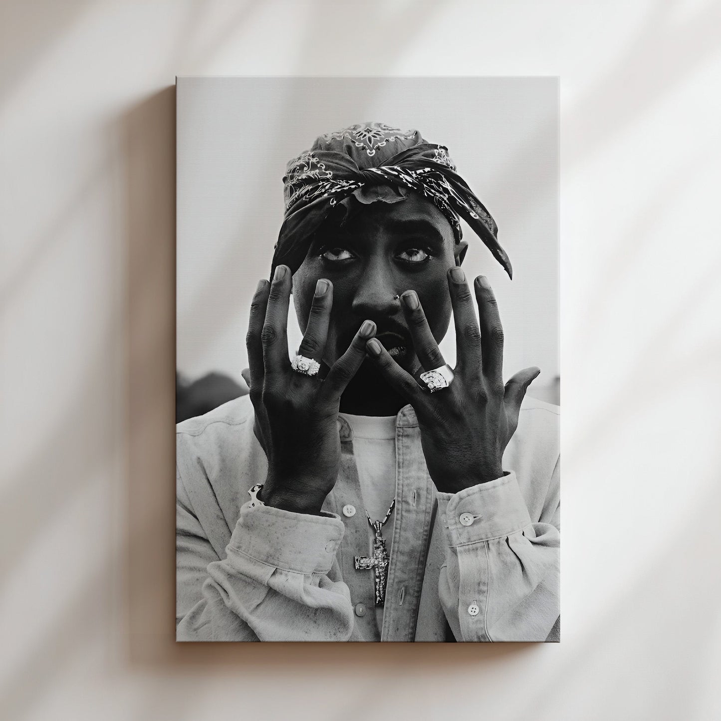 Tupac Westside Poster - Black & White Hip-Hop Legend Wall Art, Iconic Rap Portrait Print for Music Fans, Studios or Street-Inspired Decor