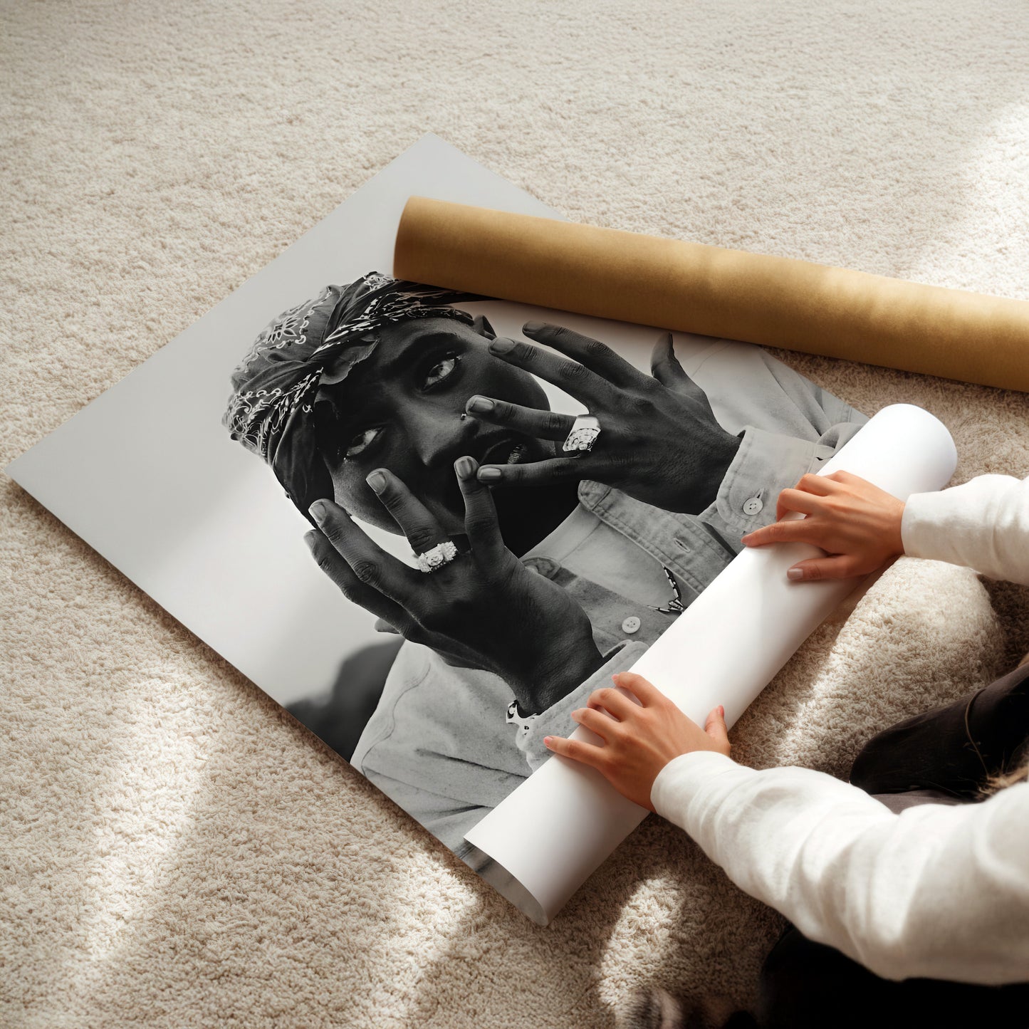Tupac Westside Poster - Black & White Hip-Hop Legend Wall Art, Iconic Rap Portrait Print for Music Fans, Studios or Street-Inspired Decor