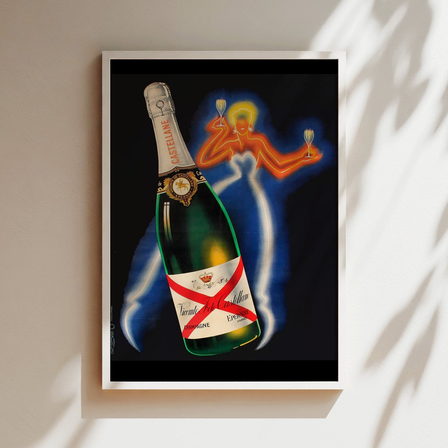 Vintage Castellane Champagne Poster - French Celebration Wall Art, Bold Neon-Inspired Wine Print for Bars, Kitchens or Retro Interiors