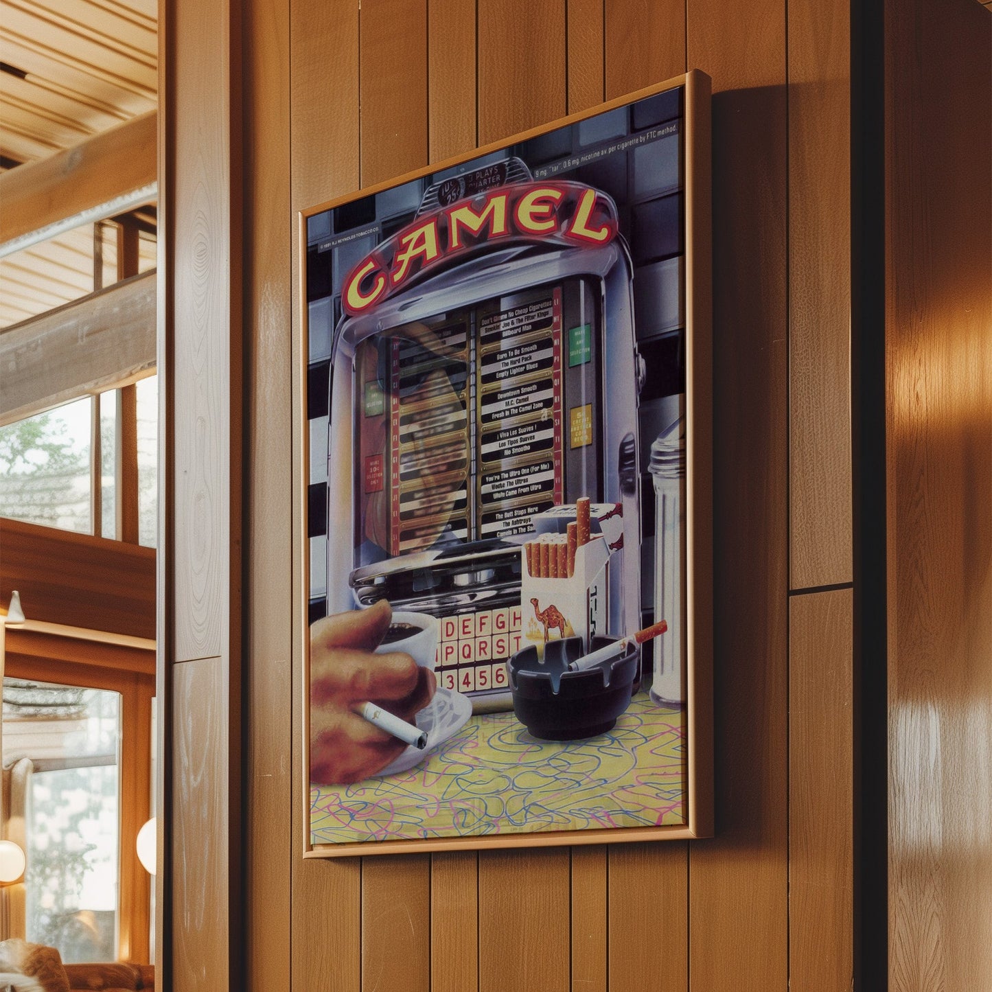 Camel Tobacco Jukebox Ad Wall Art - Vintage Music Poster, Retro Smoking Advertisement, 70's Bar Decor, Classic Americana Canvas