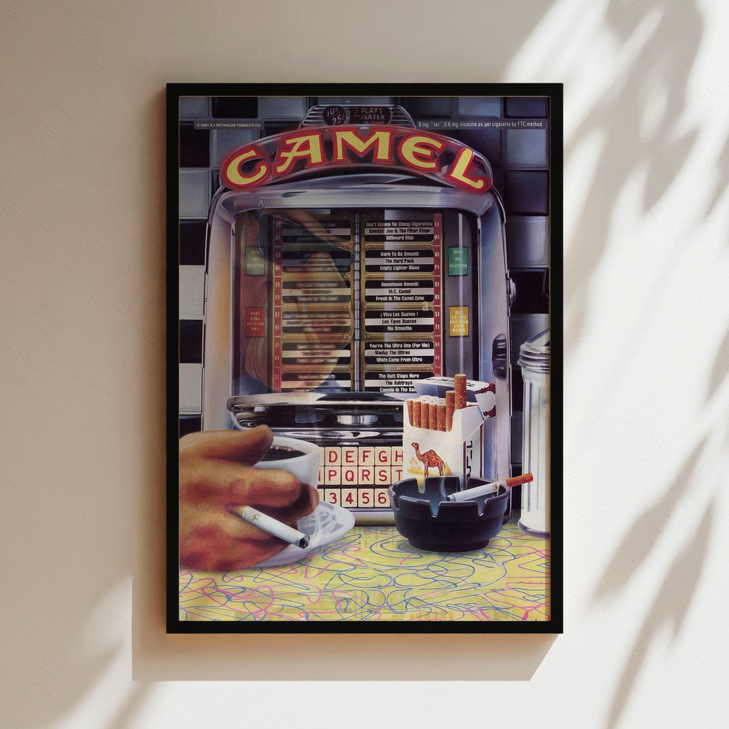 Camel Tobacco Jukebox Ad Wall Art - Vintage Music Poster, Retro Smoking Advertisement, 70's Bar Decor, Classic Americana Canvas