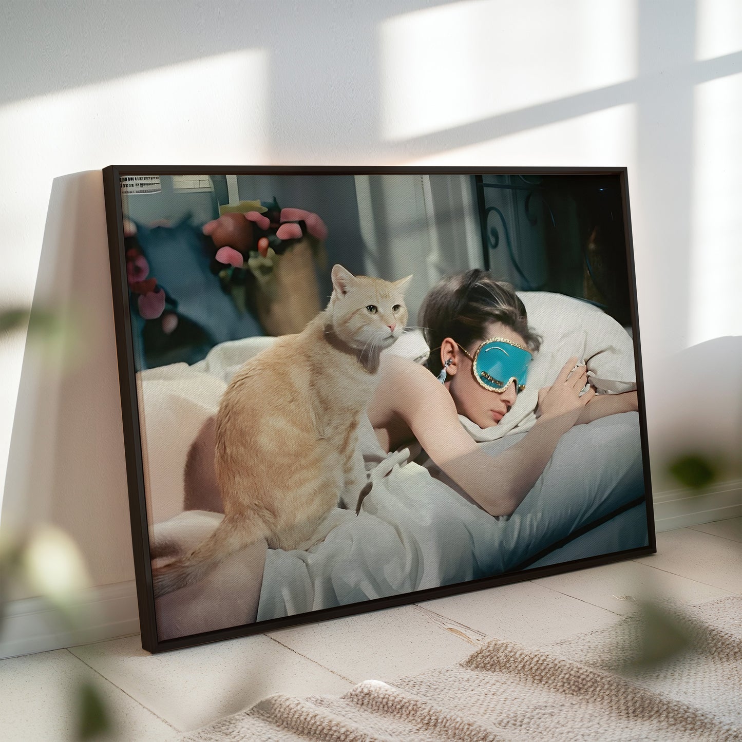 Audrey Hepburn Sleeping with Cat Wall Art Print - Vintage Hollywood Glamour Bedroom Decor - Breakfast at Tiffany's Movie Poster
