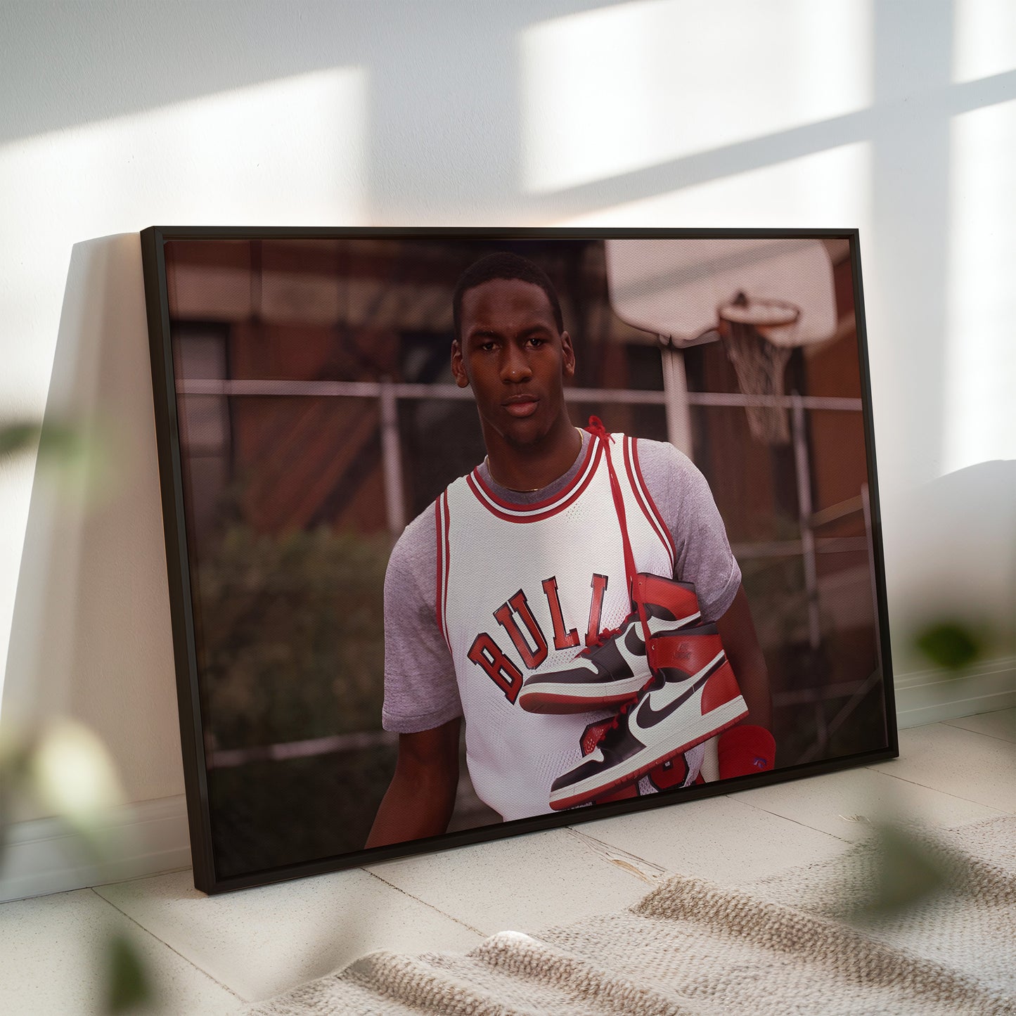Young Michael Jordan with Air Jordan 1 Sneakers Wall Art - Basketball Legend Sports Poster - Chicago Bulls Streetwear Decor